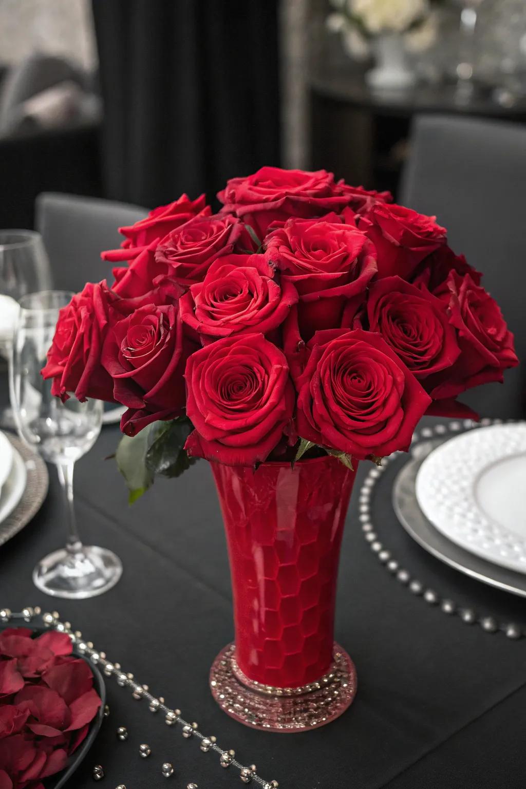 Striking Single-Color with Crimson Roses