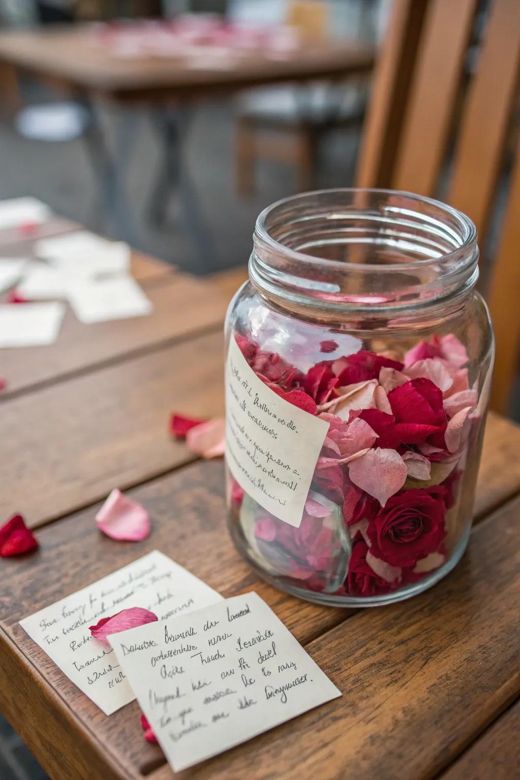 A memory jar overflowing with floral confetti and special notes