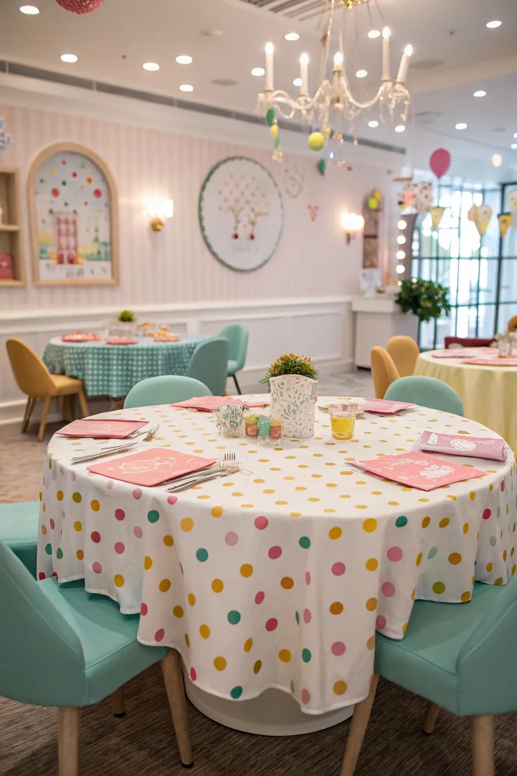 Polka dots bring a whimsical touch to table settings.