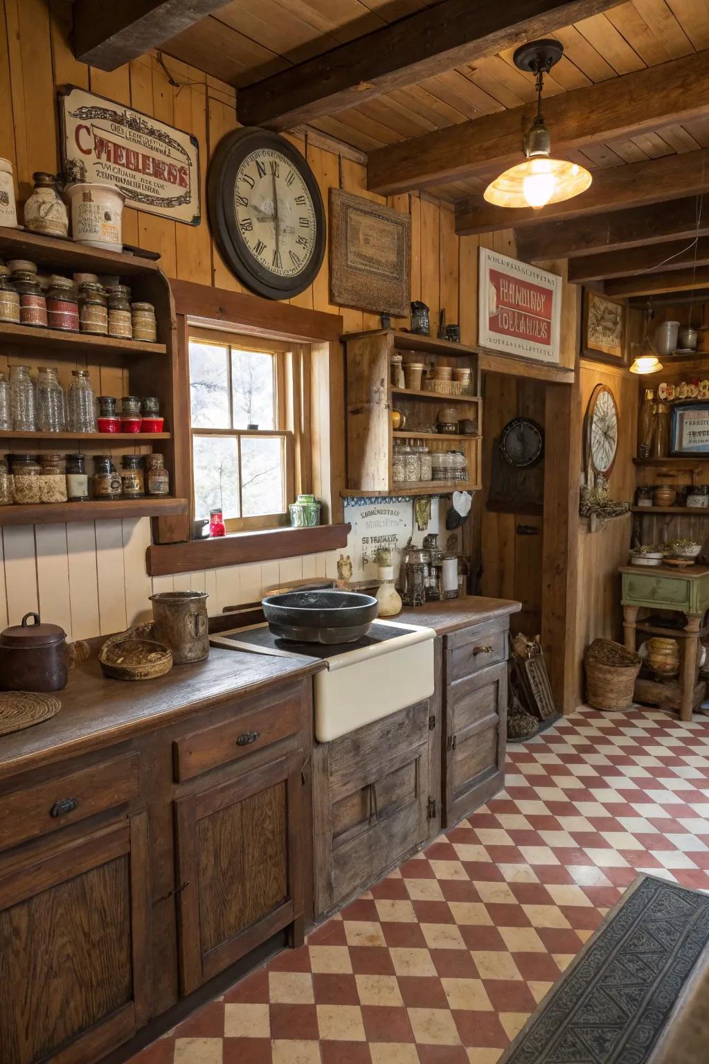 Rural objects add personal history to the kitchen.