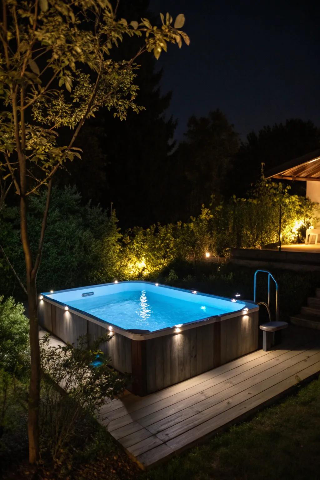 A magical poolside vibe achieved with LED lighting.