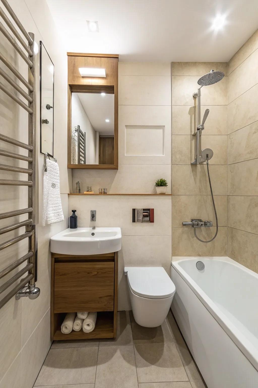 Simple fixtures enhance elegance while saving space.