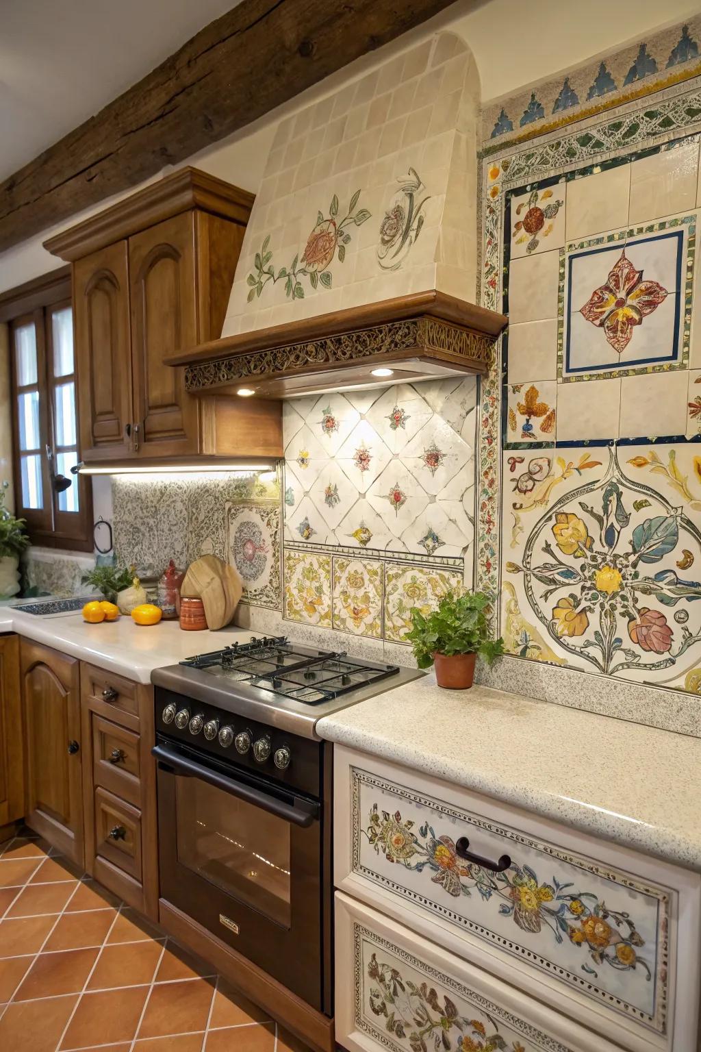 Create self-expression through hand-painted panels in your kitchen.