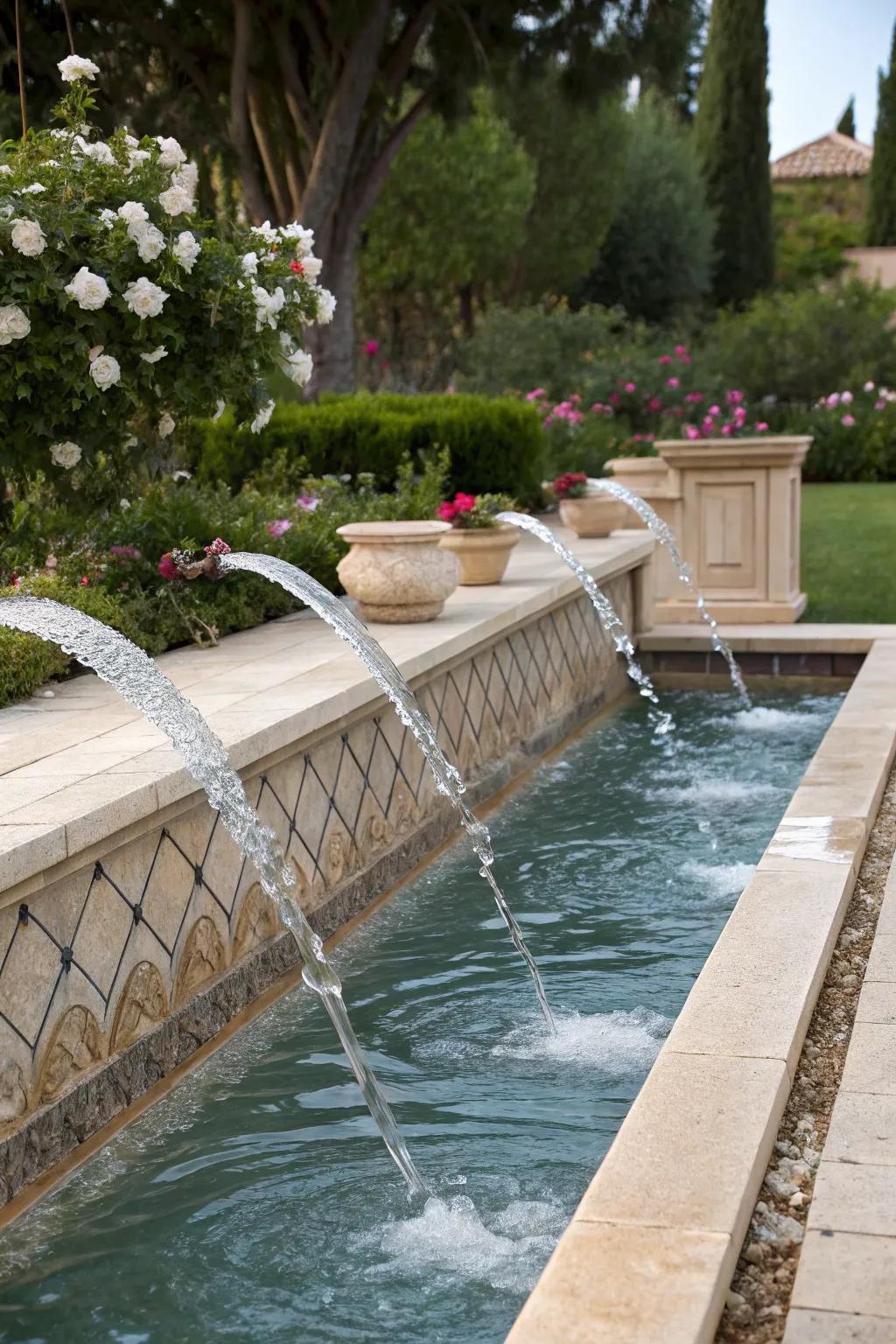 Water spouts append a charming and thematic touch to pools.