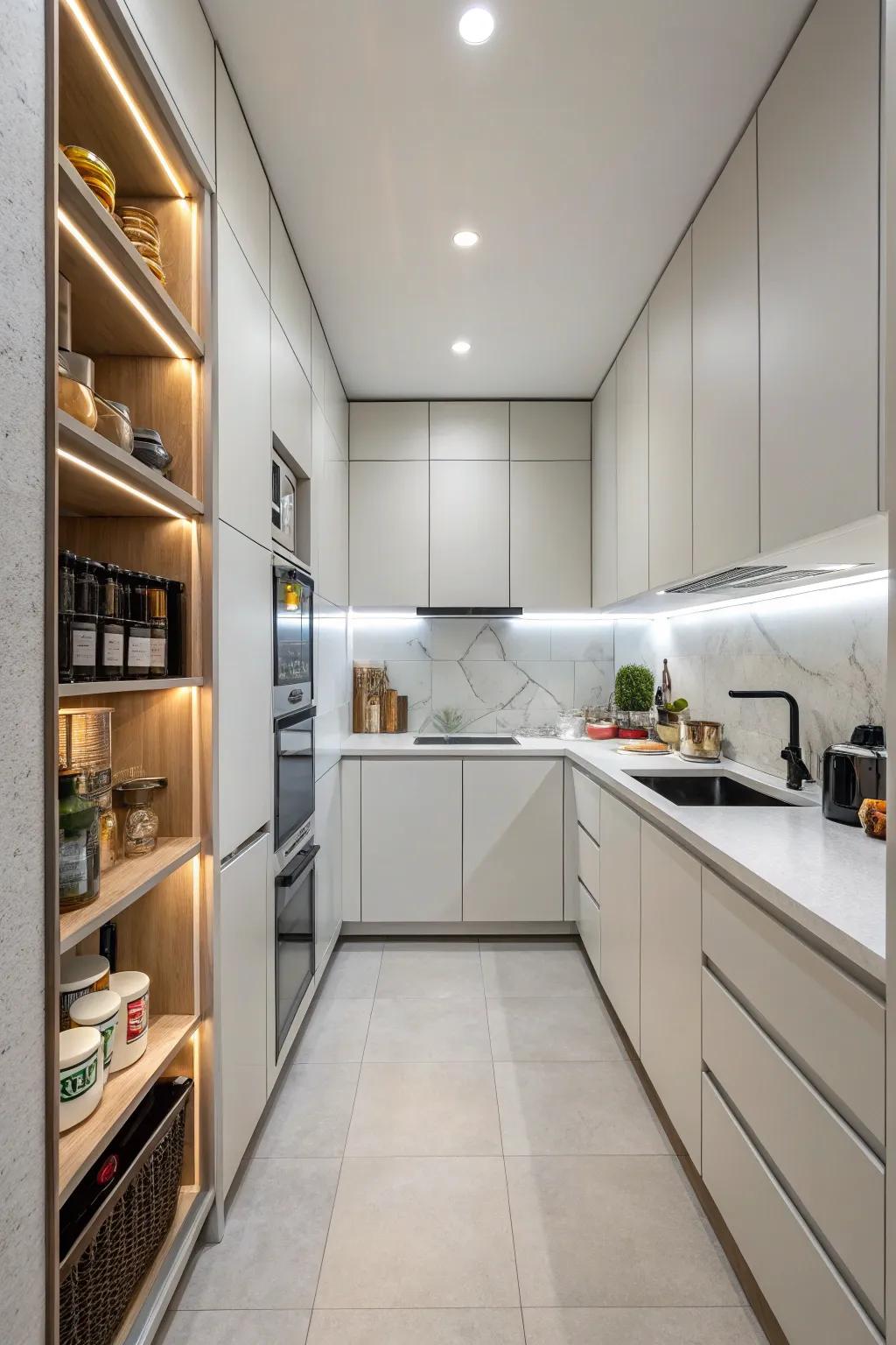 Hidden holding space keeps small kitchens organized and clutter-free.