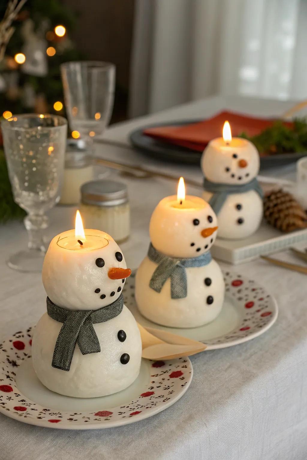 Snow figure twinkly light stands create a cozy ambiance.