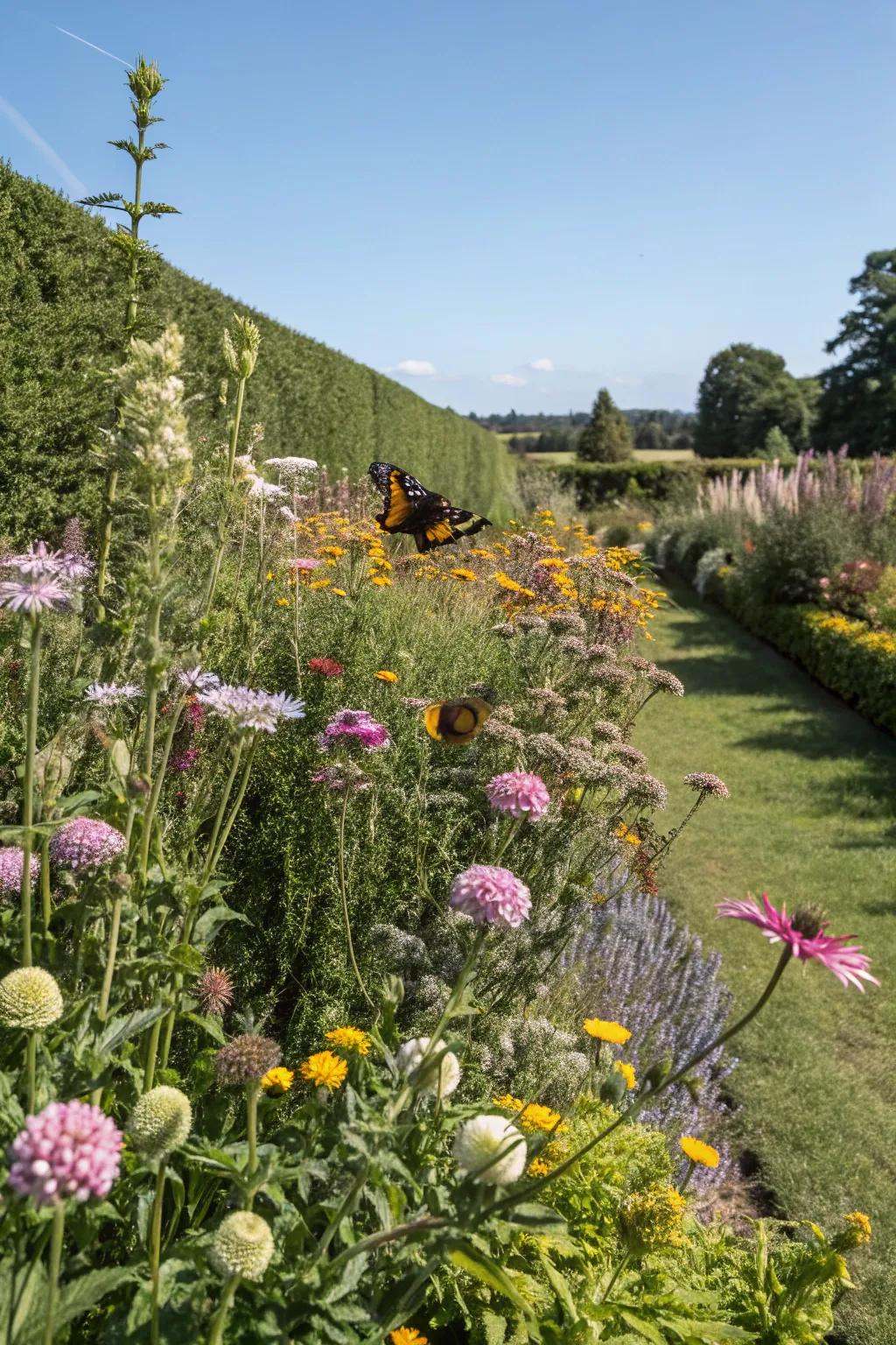 Nectar-abundant vegetation crafts a haven for flutterbys and bees.