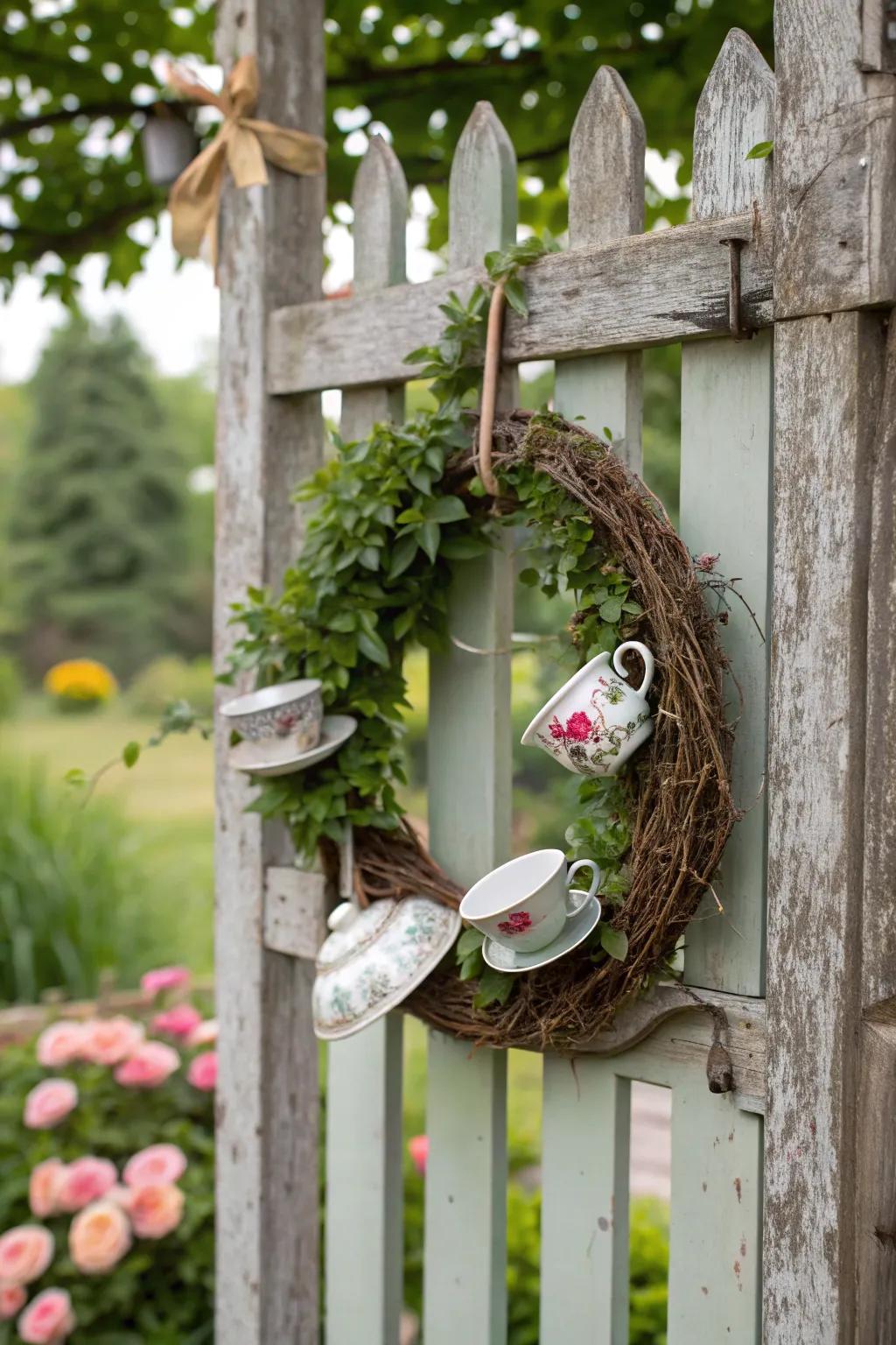 Invite guests with a whimsical garden tea celebration wreath.