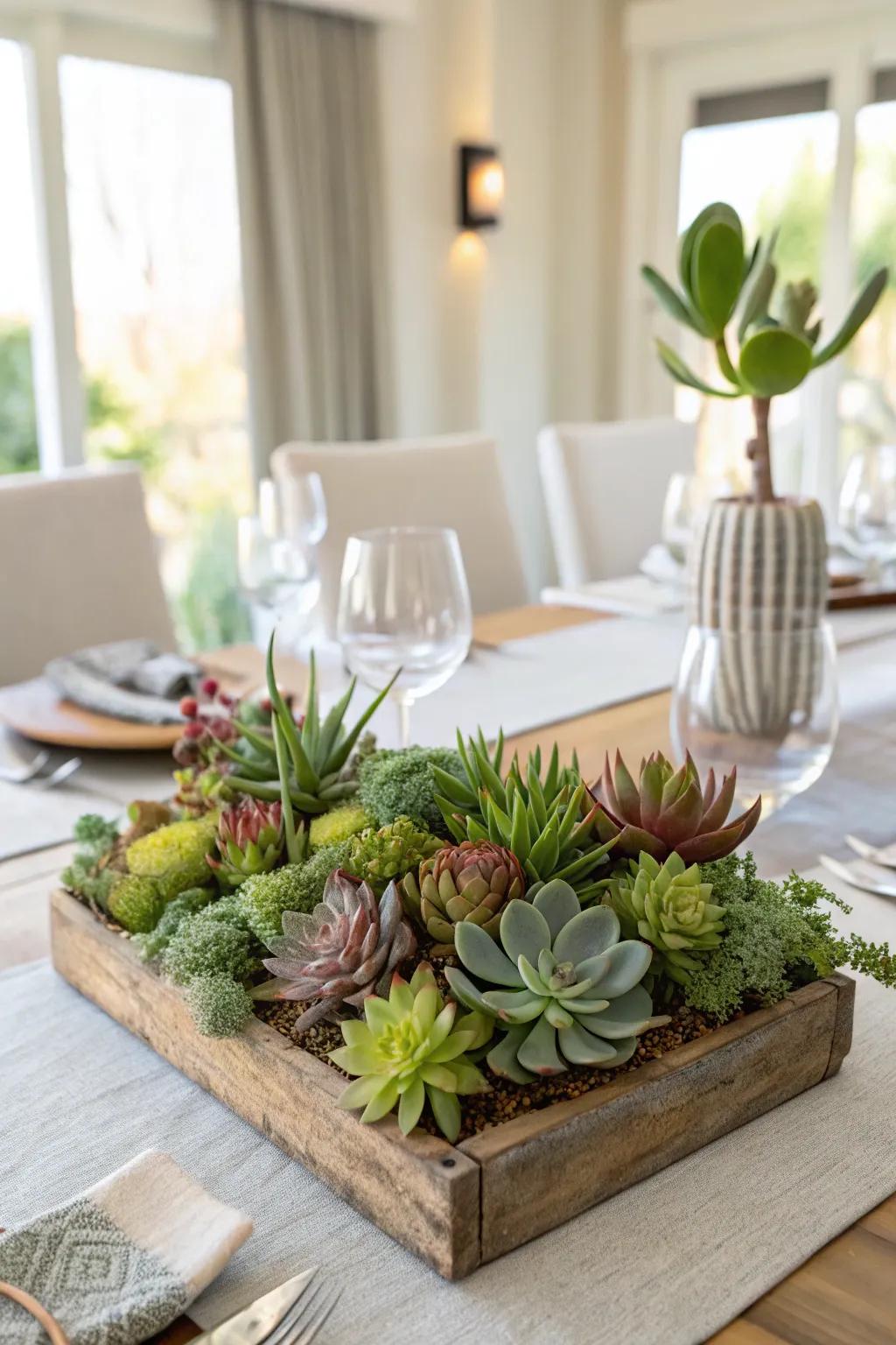 A sustainable centerpiece showcasing a green plant collection.