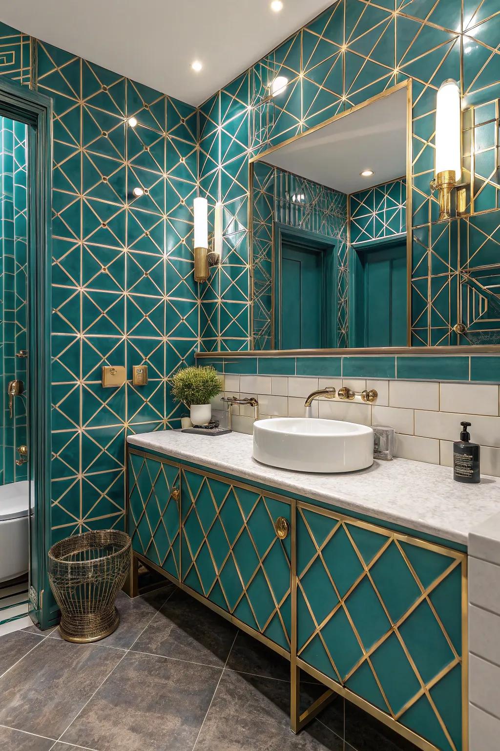 Fill beauty with Art Deco-inspired seafoam design.