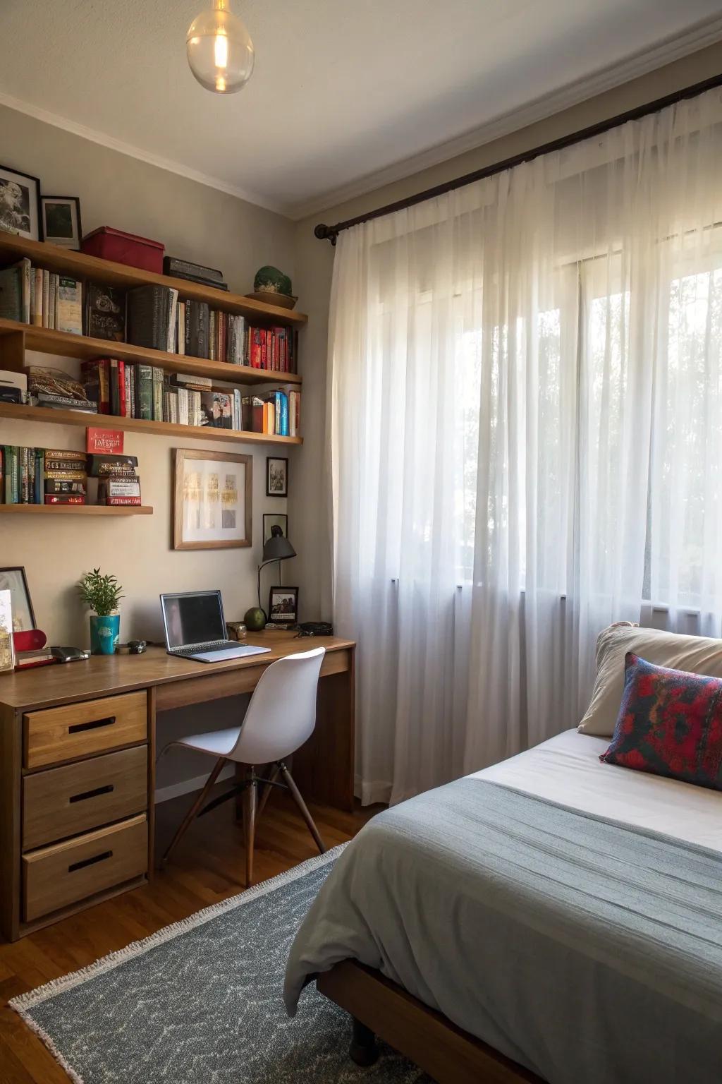 Lightweight shades enhance natural light and keep the room airy.