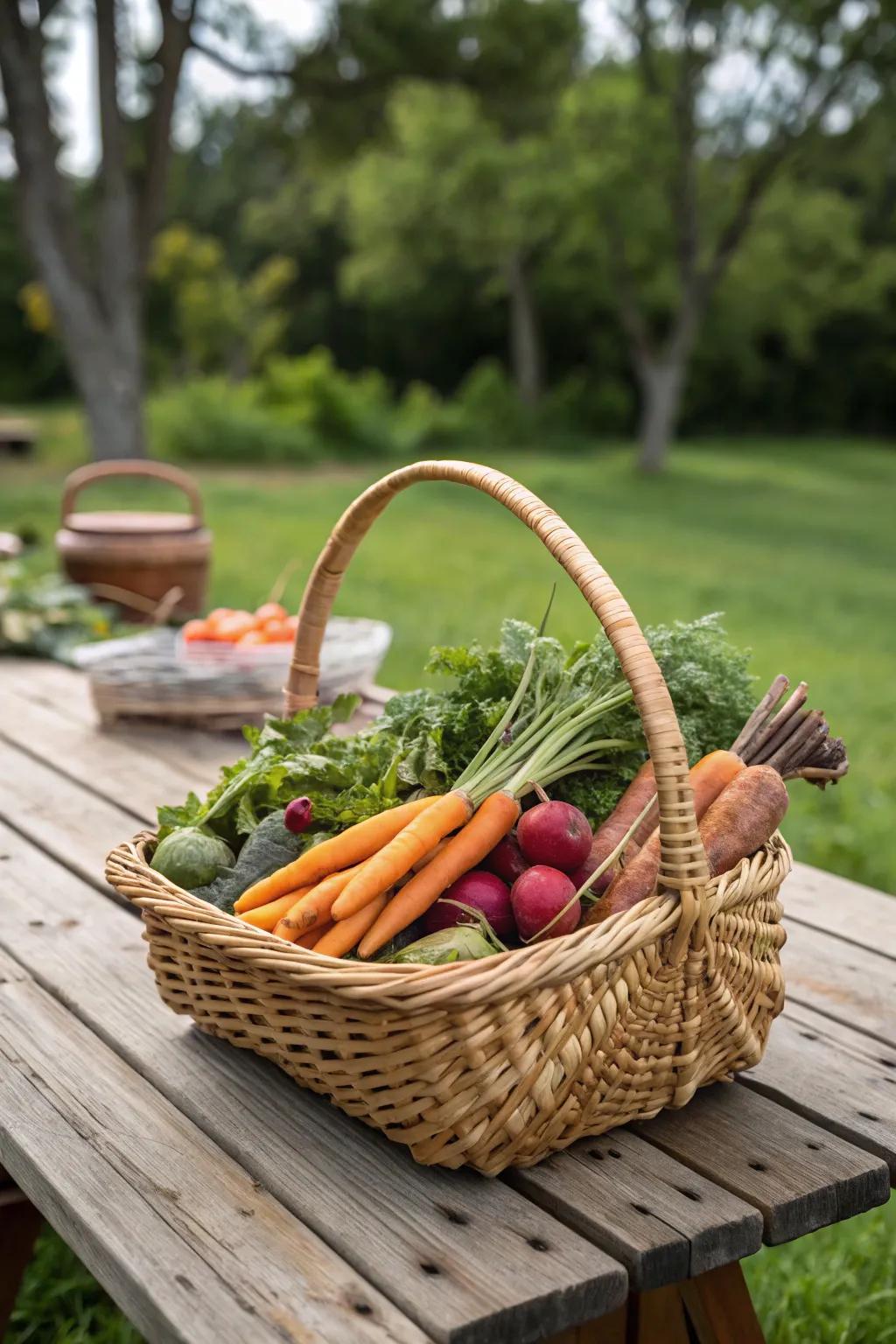 Country vegetable presence including a charming basket.
