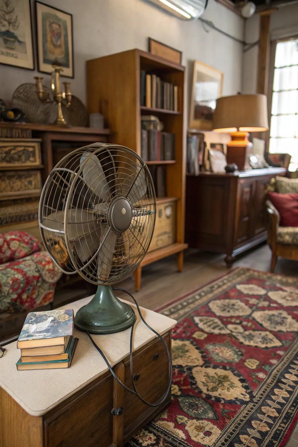 A classic ventilator conveys retro tepidity to the chamber even when not operational.
