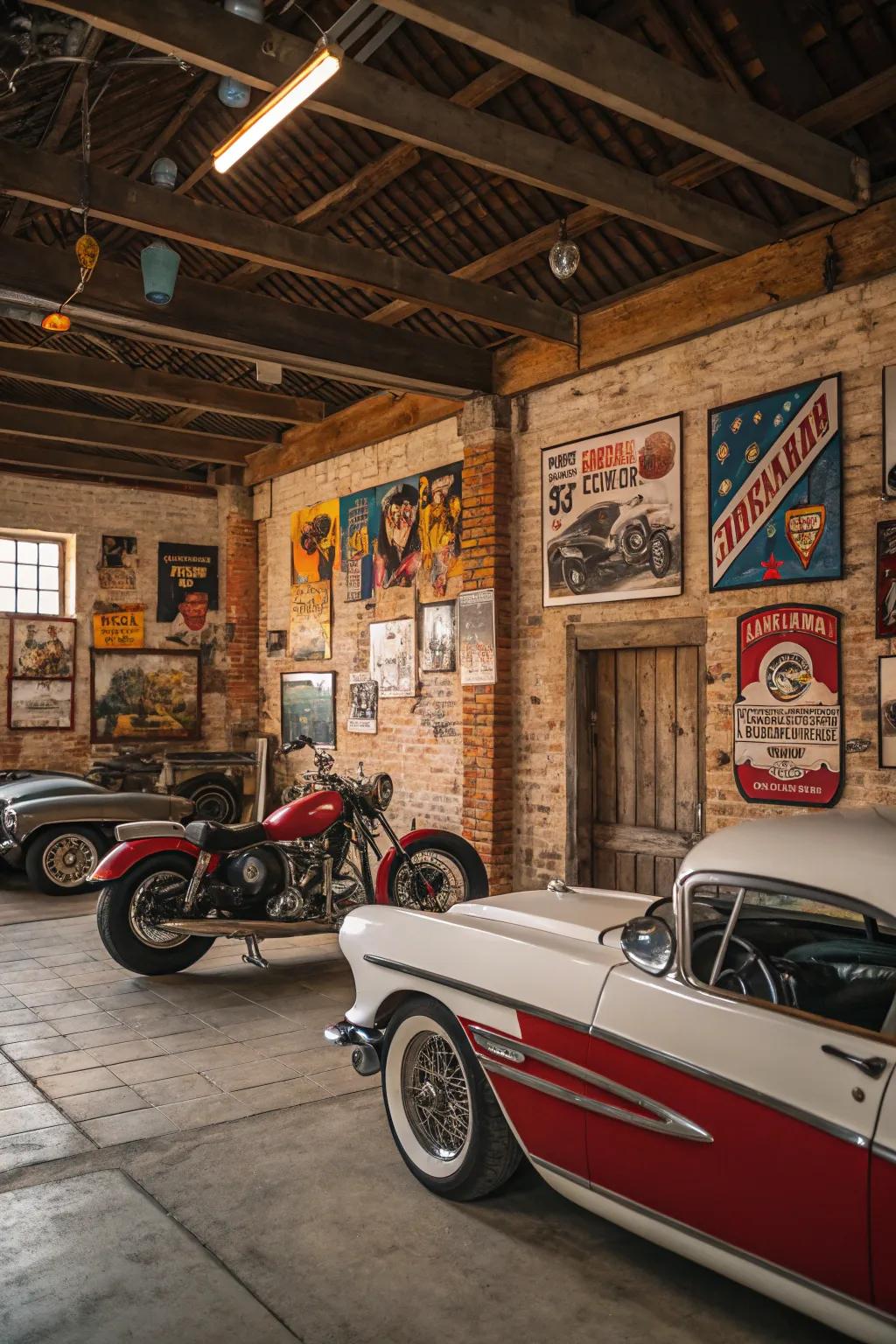 Retro partition art appends a narrative and panache to the garage.
