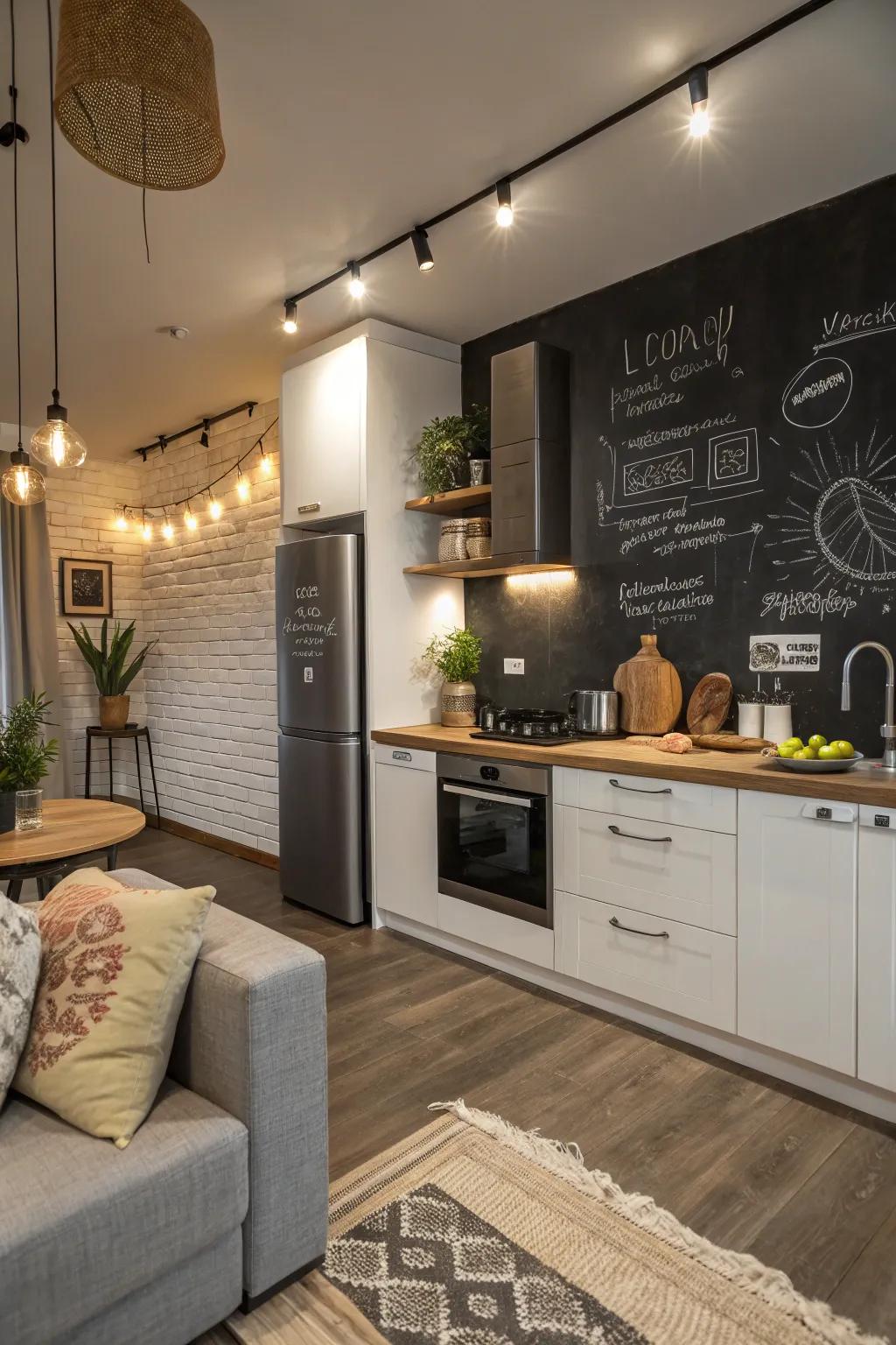 Chalkboard walls spread playfulness and practicality.