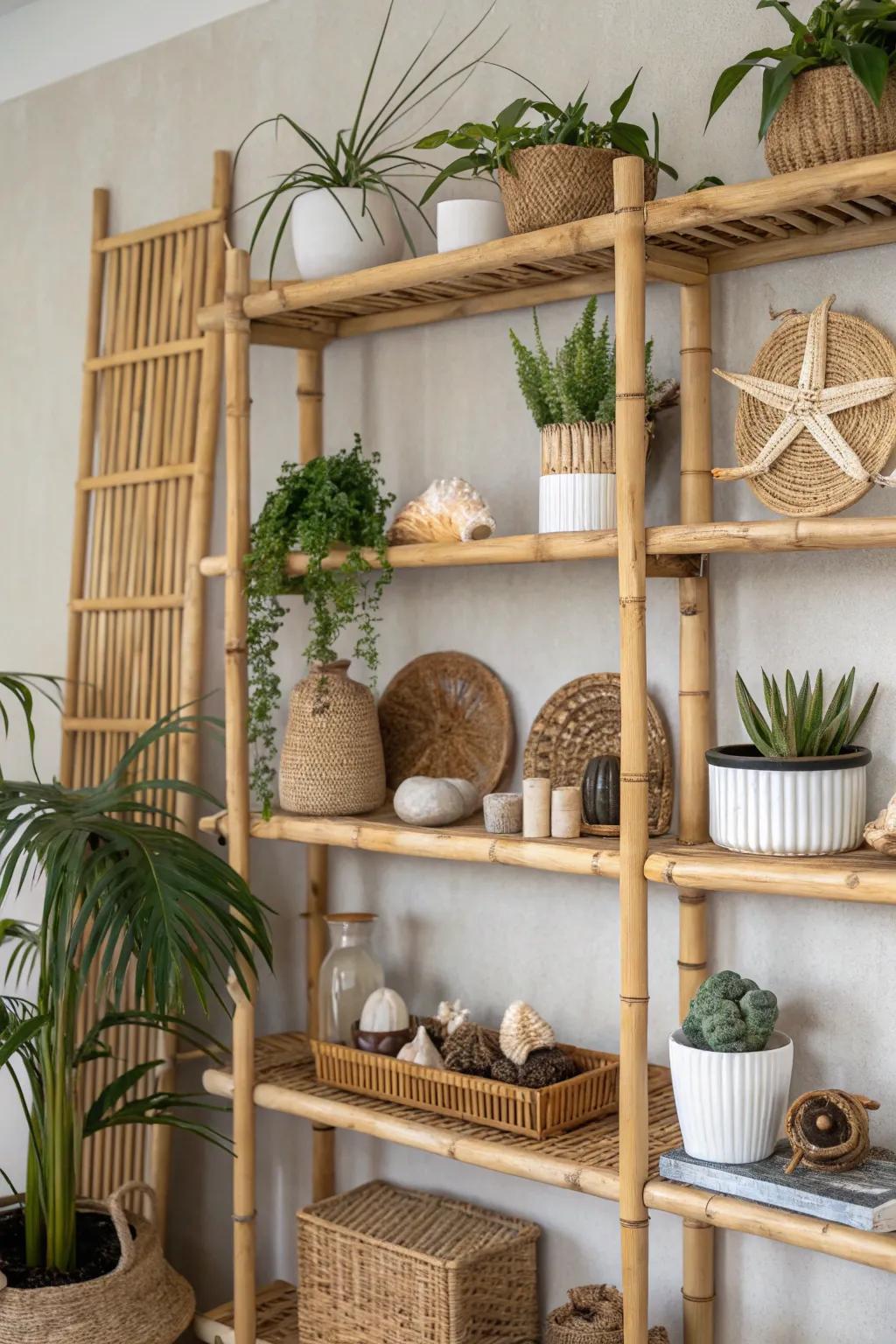 Pursue ecological mindfulness via bamboo shelves for a sustainable impression.