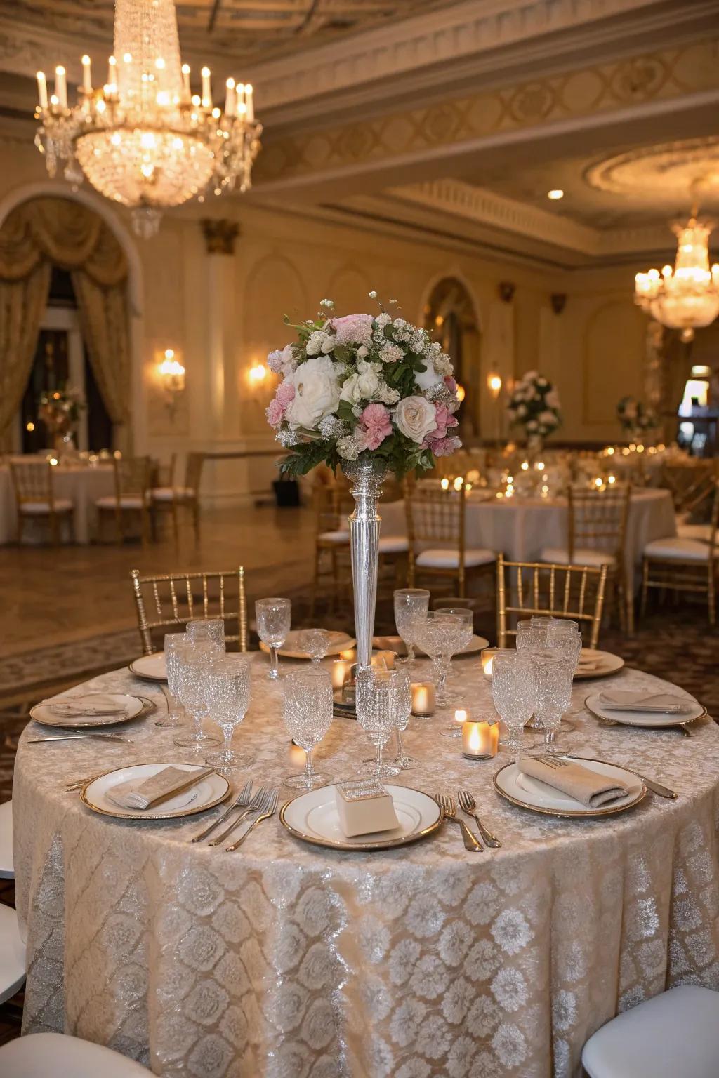 Woven display adds depth and visual interest.