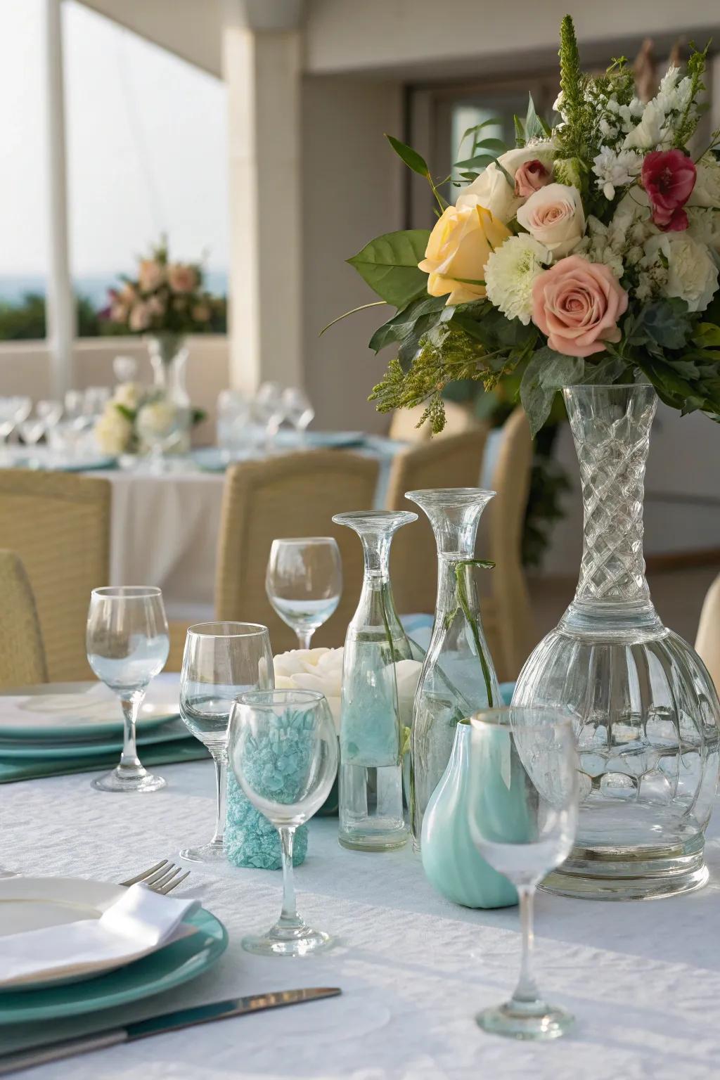 Refined stemware enhances the sophistication of your arrangement.