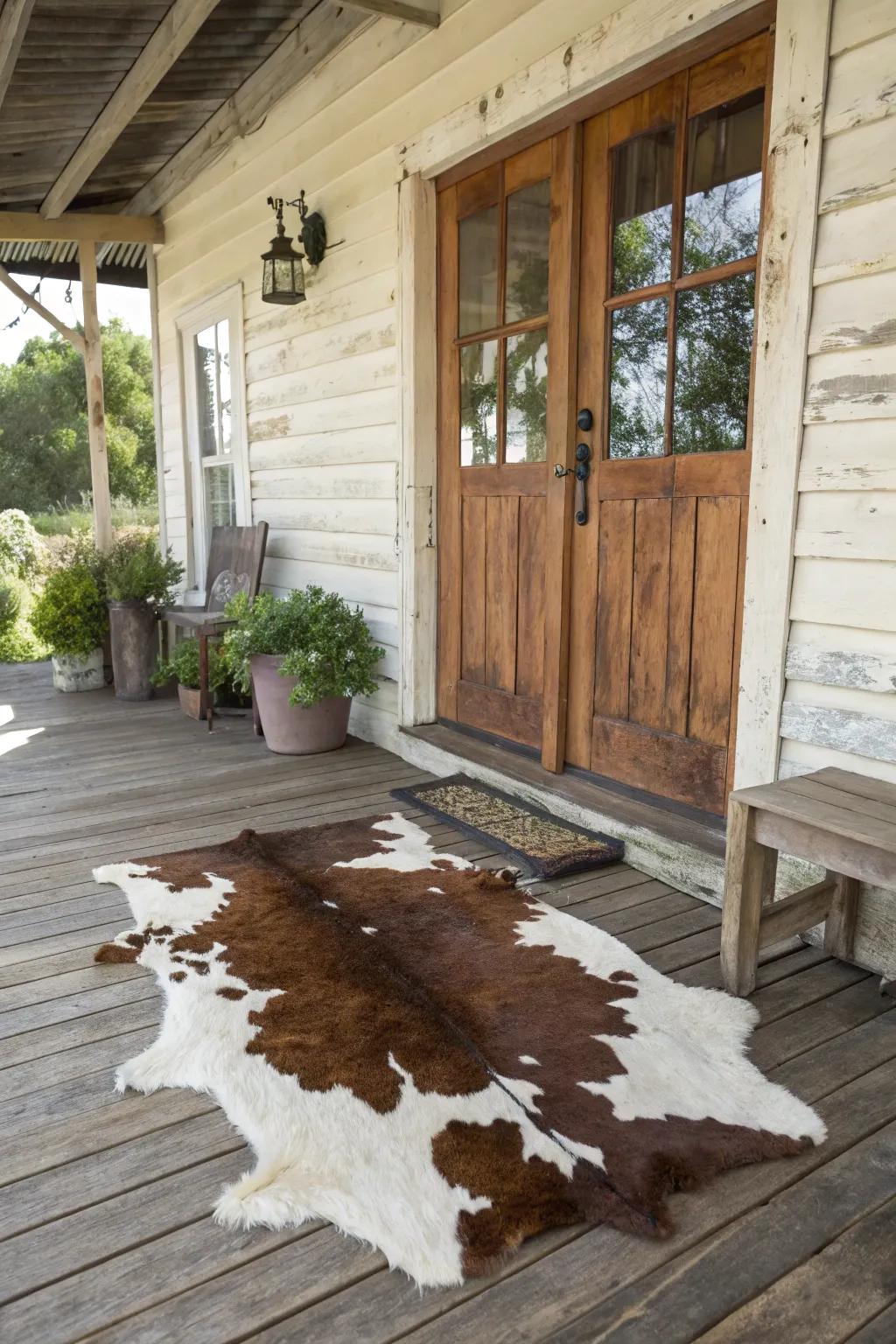 A oxhide rug introduces bold western flair.