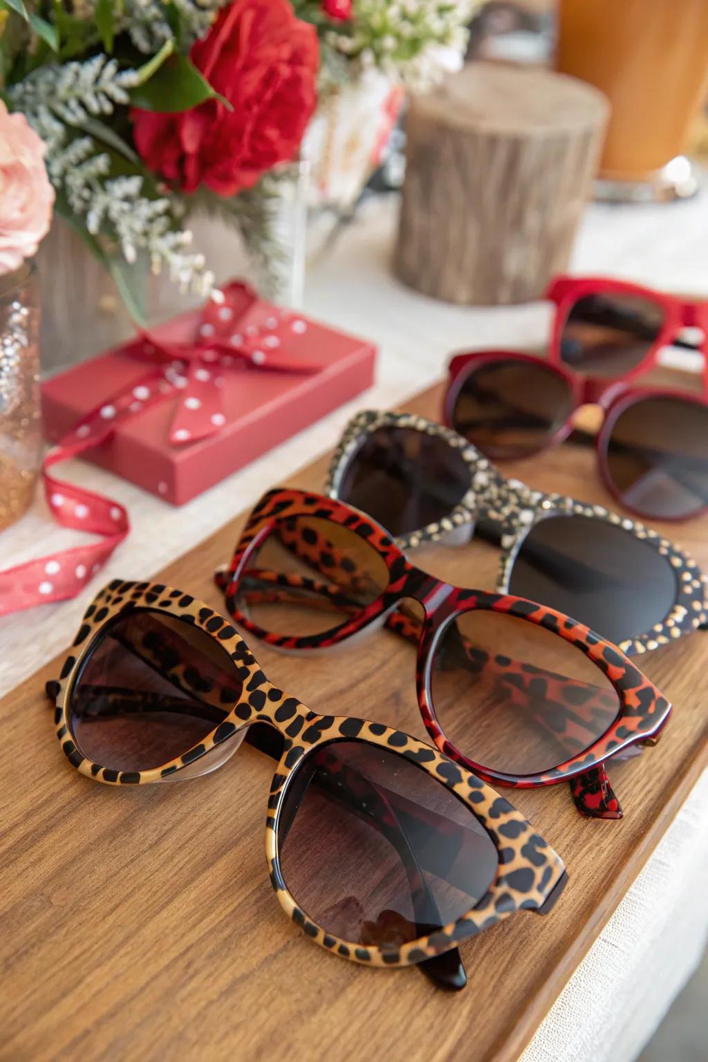 Stylish animal print sunglasses enhance party favors.