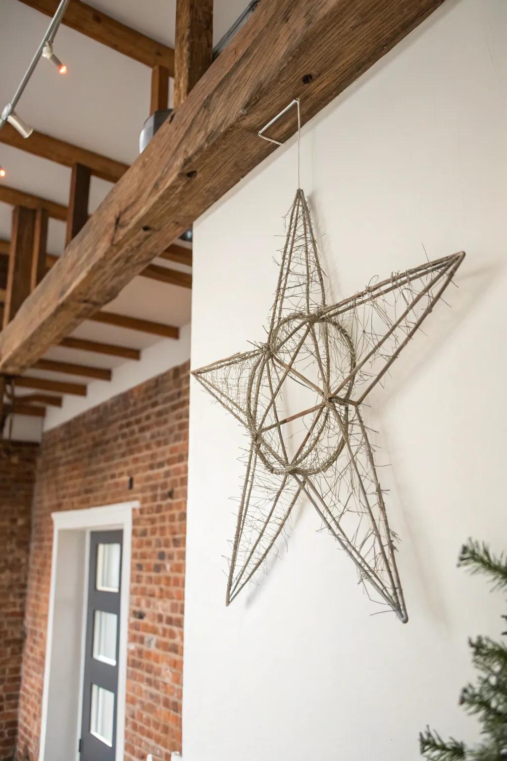 An industrial wire star wreath for a modern aesthetic.
