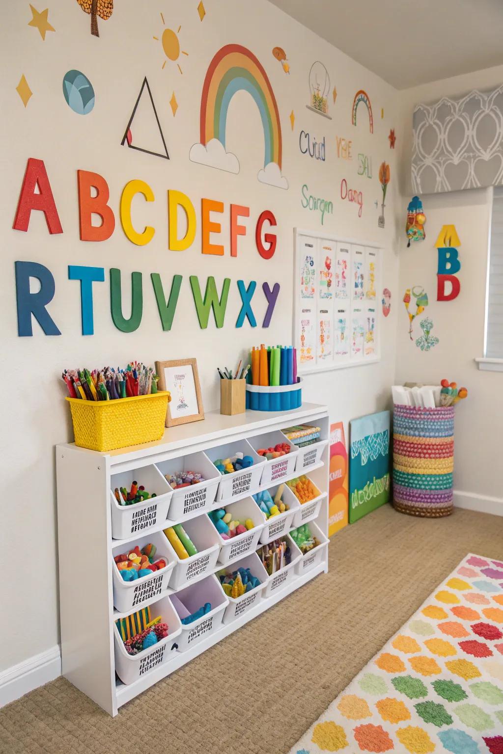 Alphabet wall art adds a fun, learning touch.