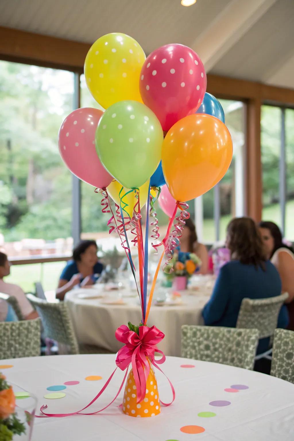 A vibrant balloon centerpiece spreading joy to the birthday festivities.
