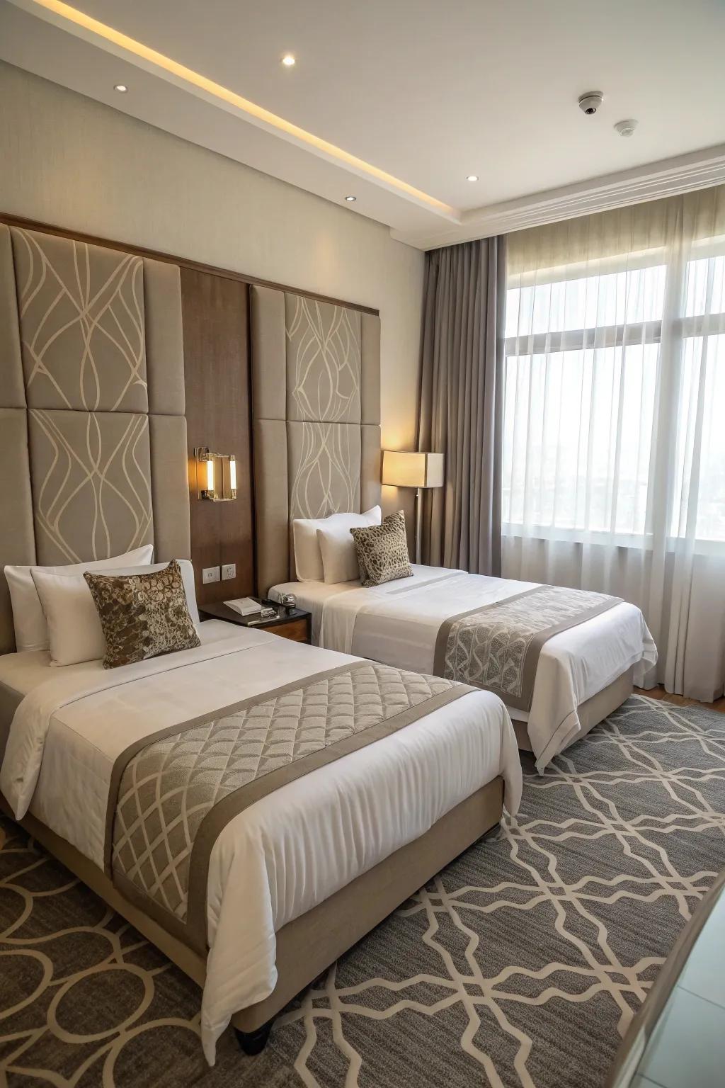 Space-saving and unique with L-shaped bed layouts.