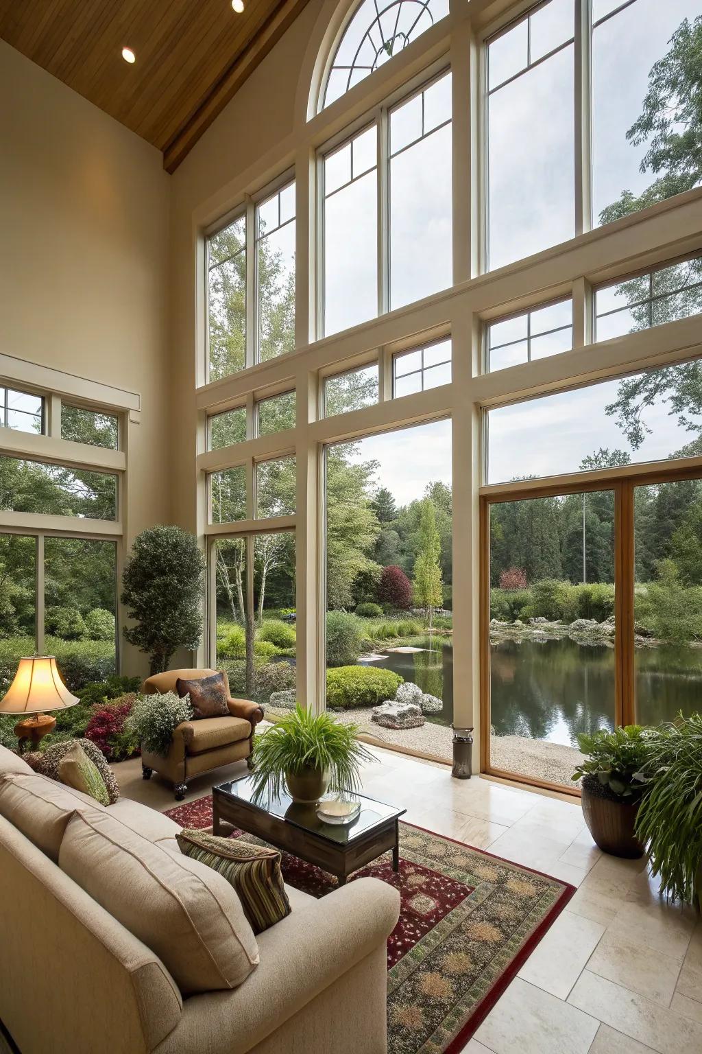Floor-to-ceiling windows maximize the sense of space and connection with nature.
