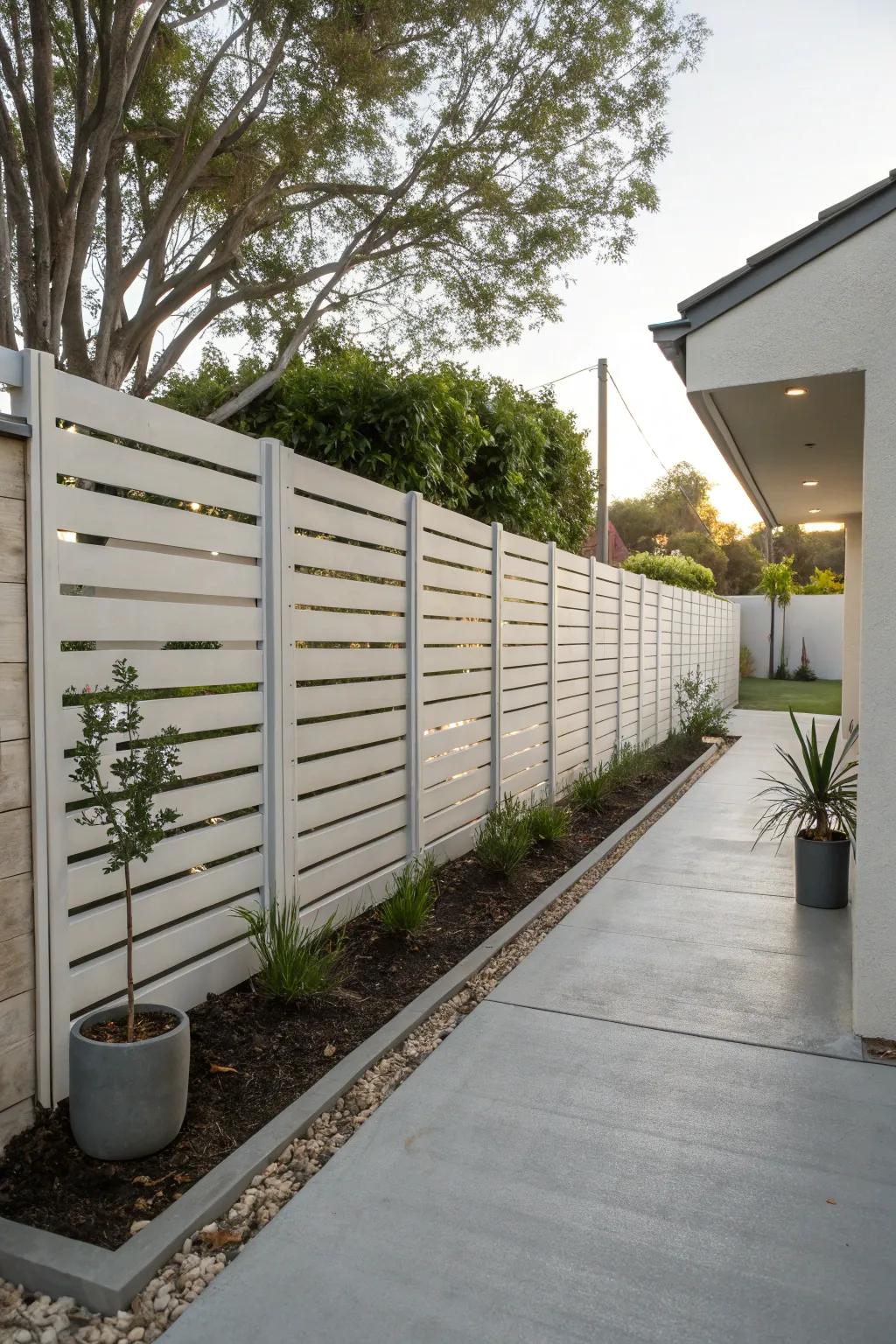 Achieve a modern feel with a fence made of horizontal slats.