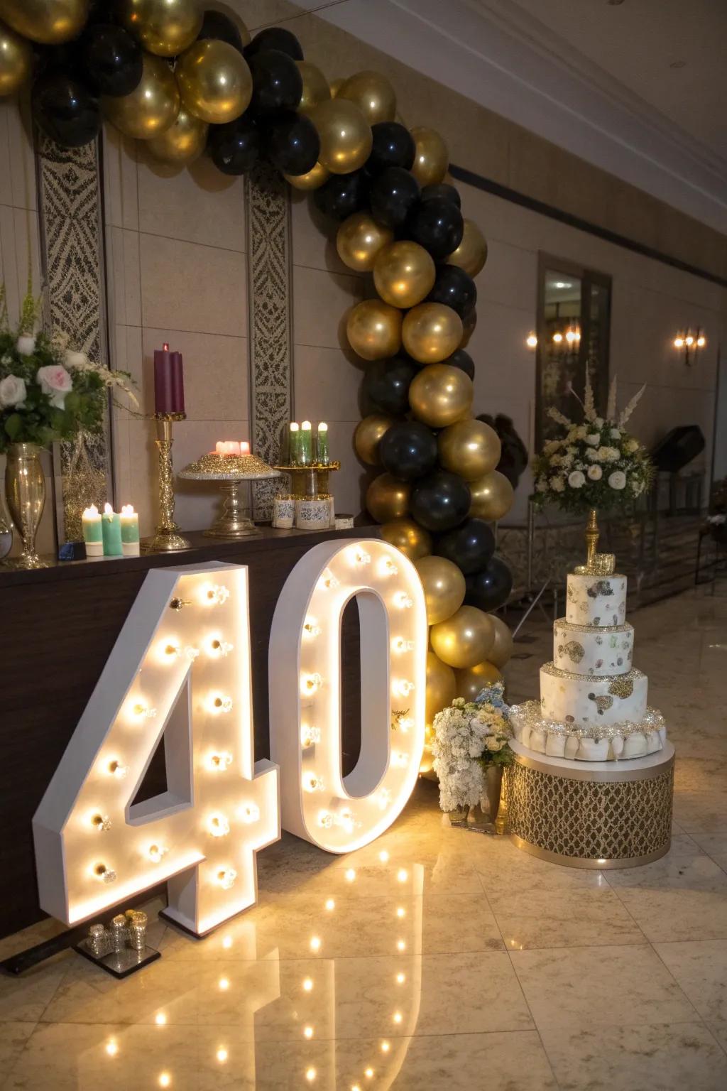 Spotlight the big 4-0 with a radiant display.