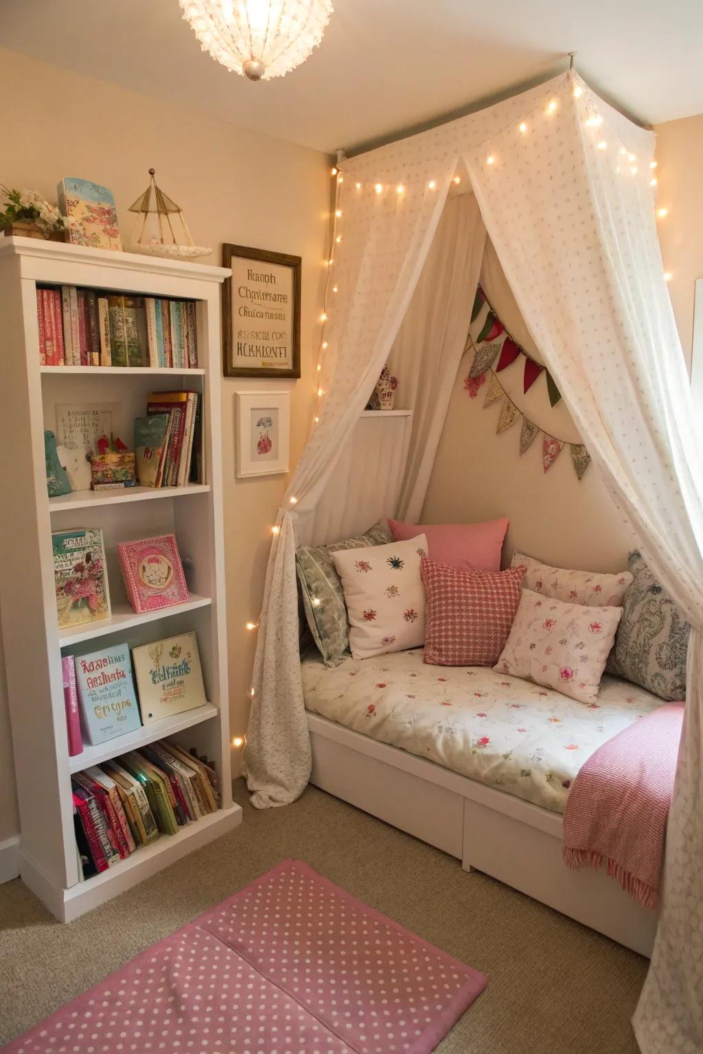 A cozy reading nook invites young readers to explore new worlds.