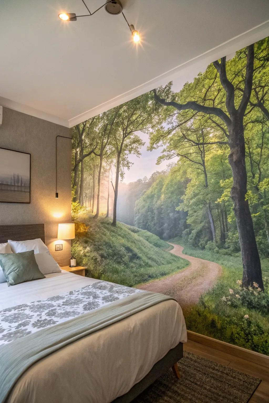 Produce a relaxing atmosphere using nature-themed murals.