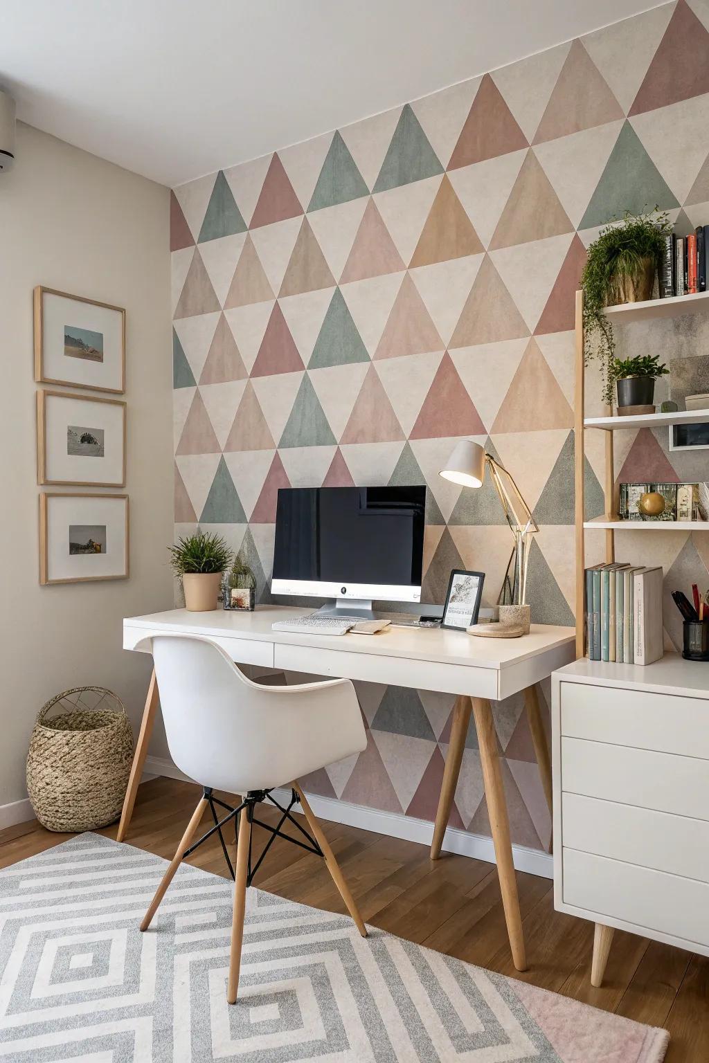 Geometric designs bring a modern vibe to the home workspace.