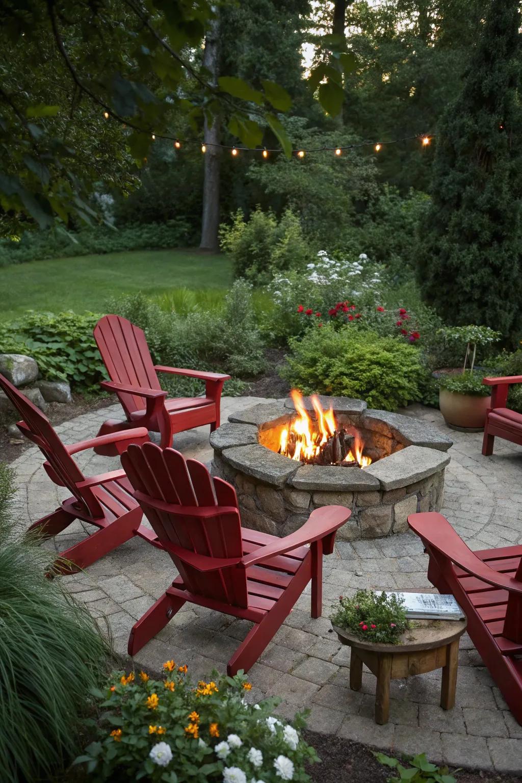 Bold red chairs injecting energy into the garden.