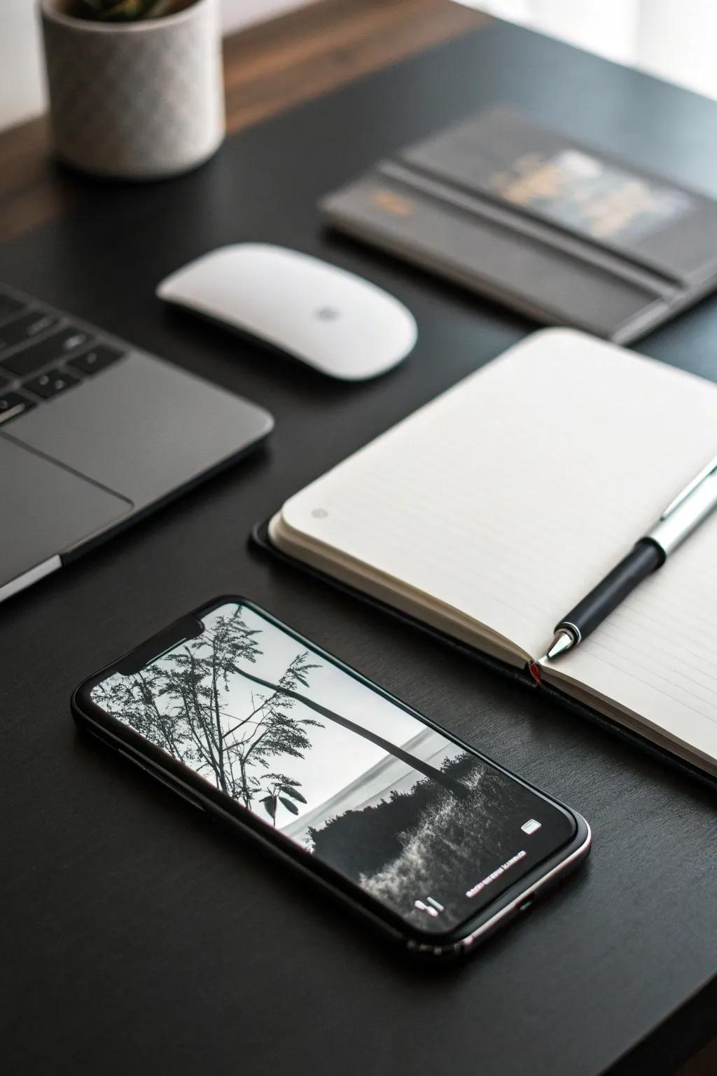 Embrace minimalist beauty with a monochrome home screen.