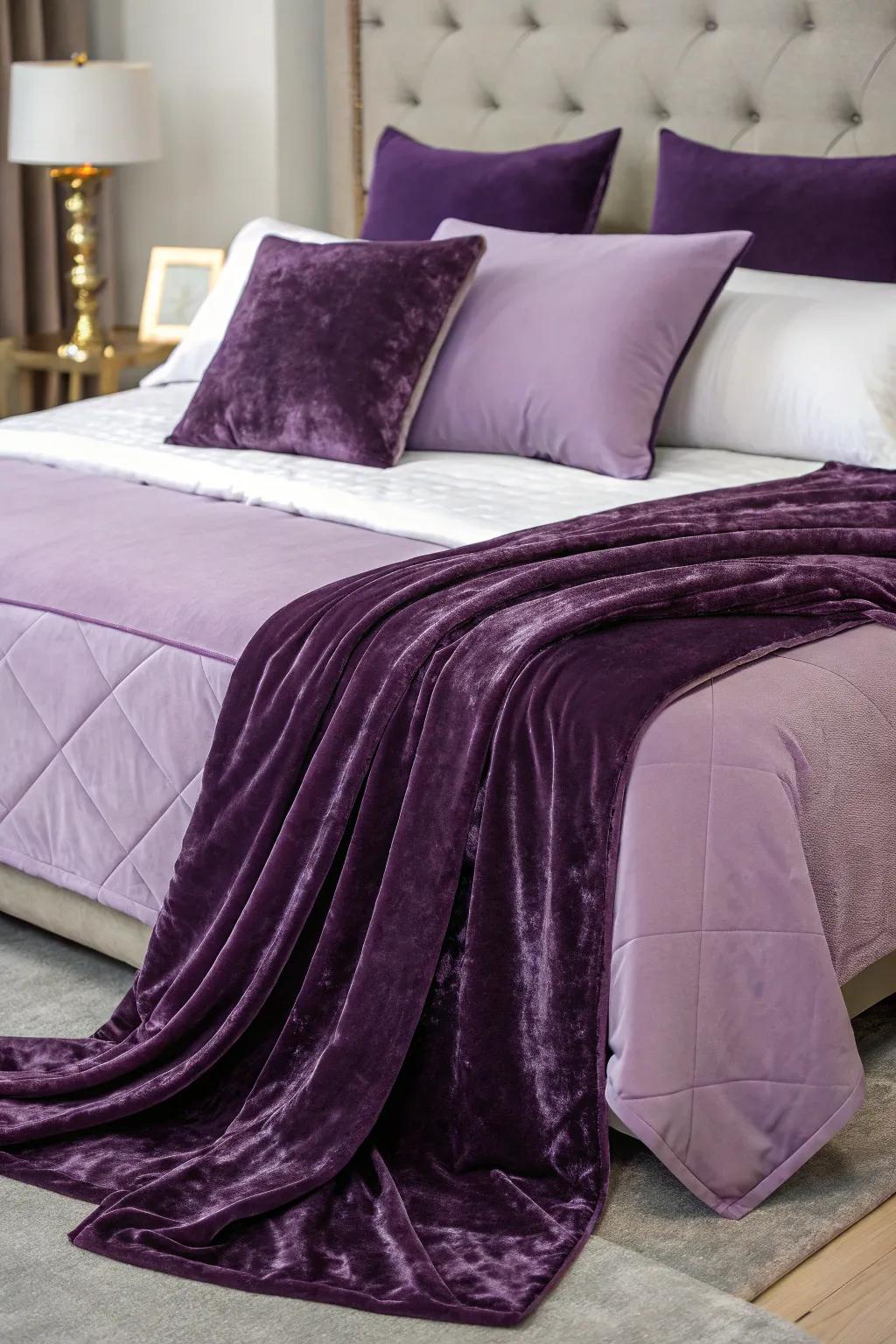 Revel in the opulence of purple bedding.