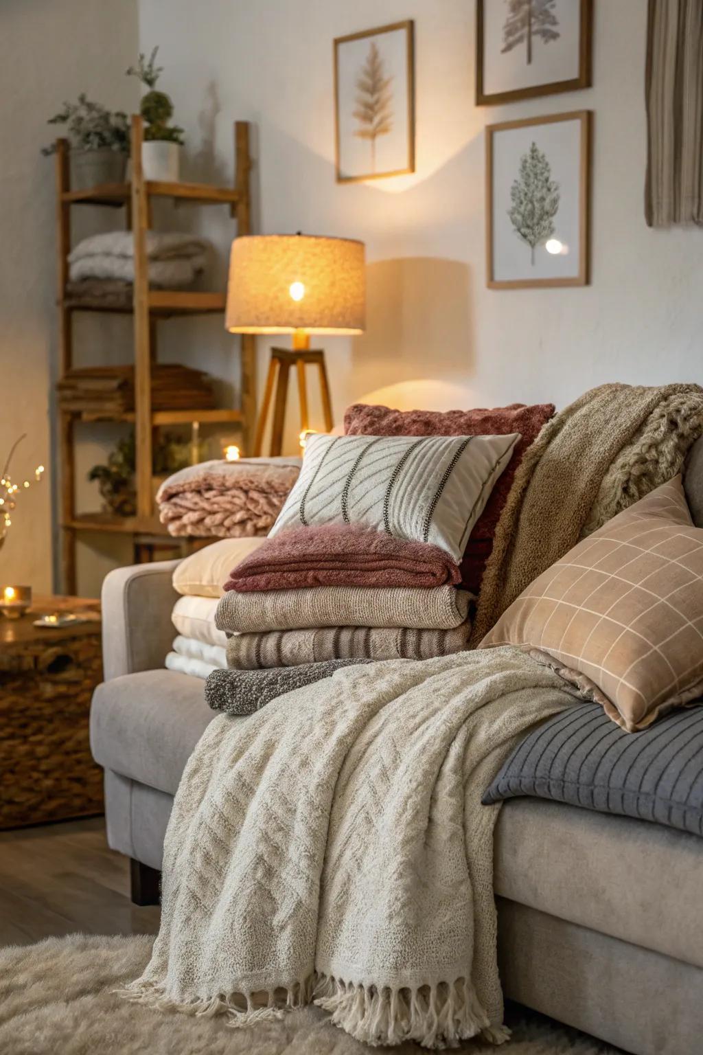 Different textiles develop a welcoming and snug area.