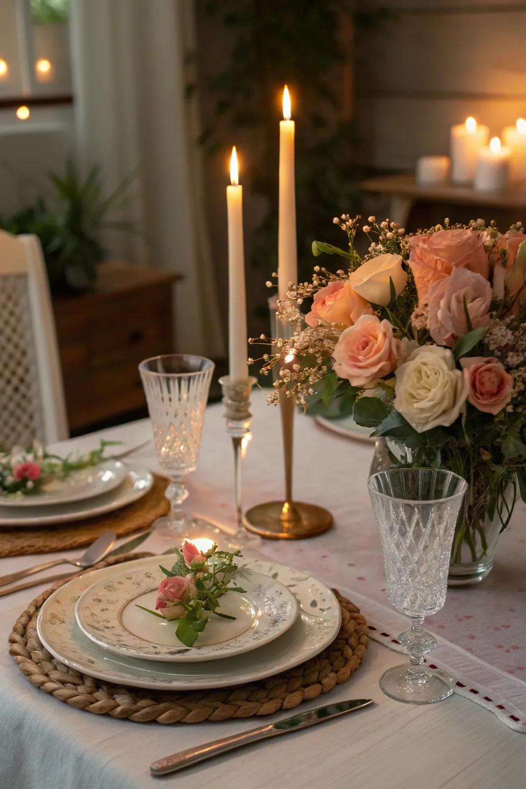 Cultivate an intimate ambiance with a supper by candlelight.