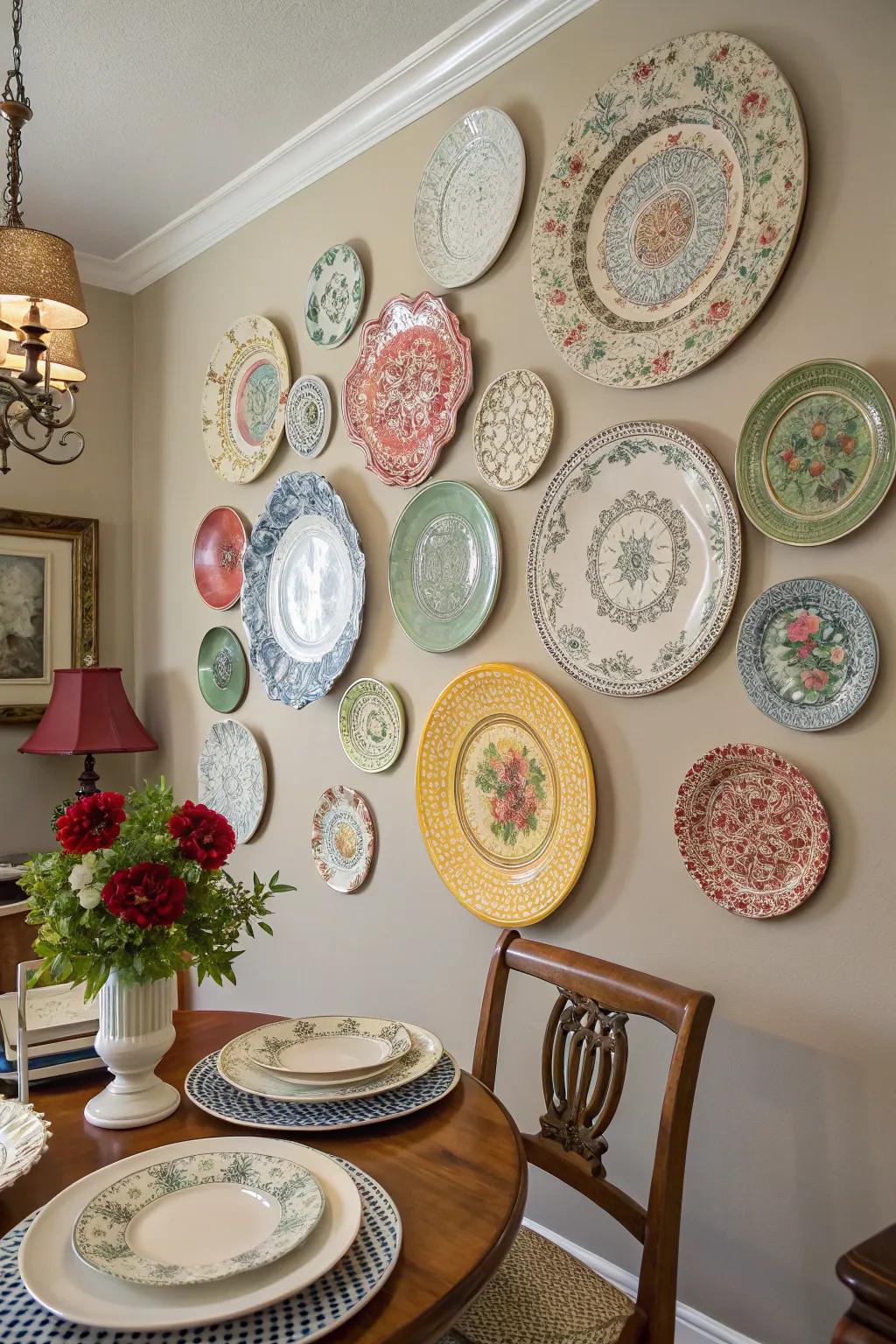 Vintage ornamental plates introduce allure to any dining setting.