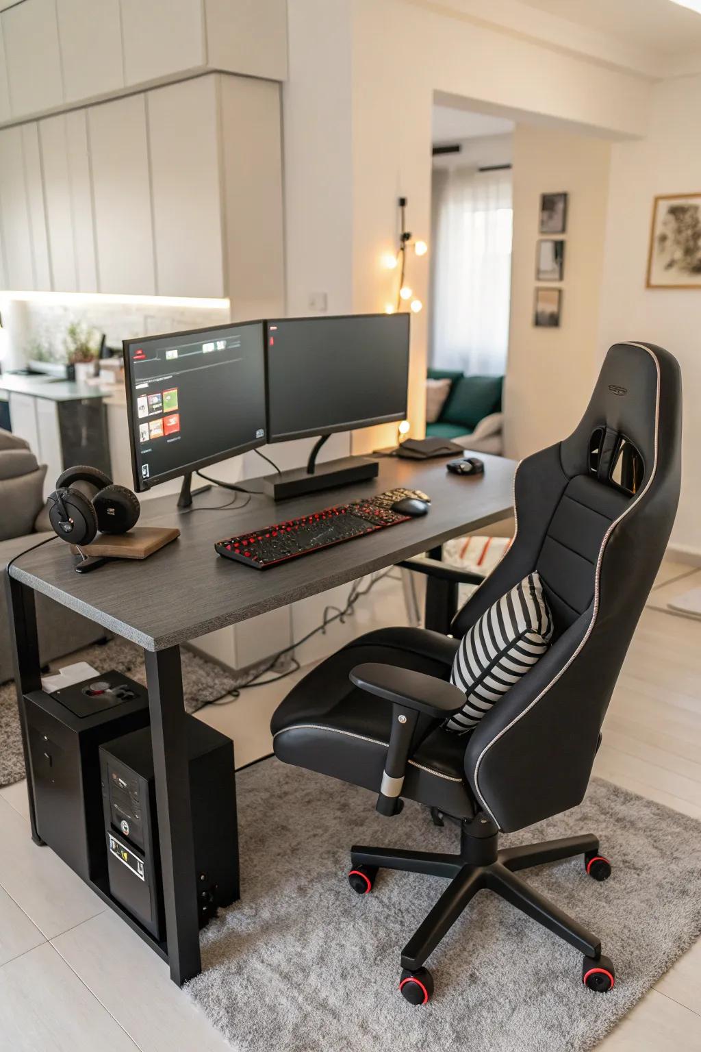 A thoughtfully designed gaming setup blends aesthetic appeal with practical functionality.