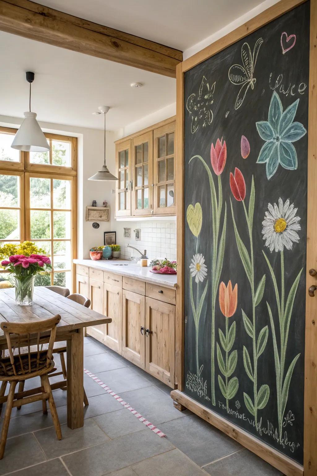 A vibrant display of floral beauty on a spring chalkboard.