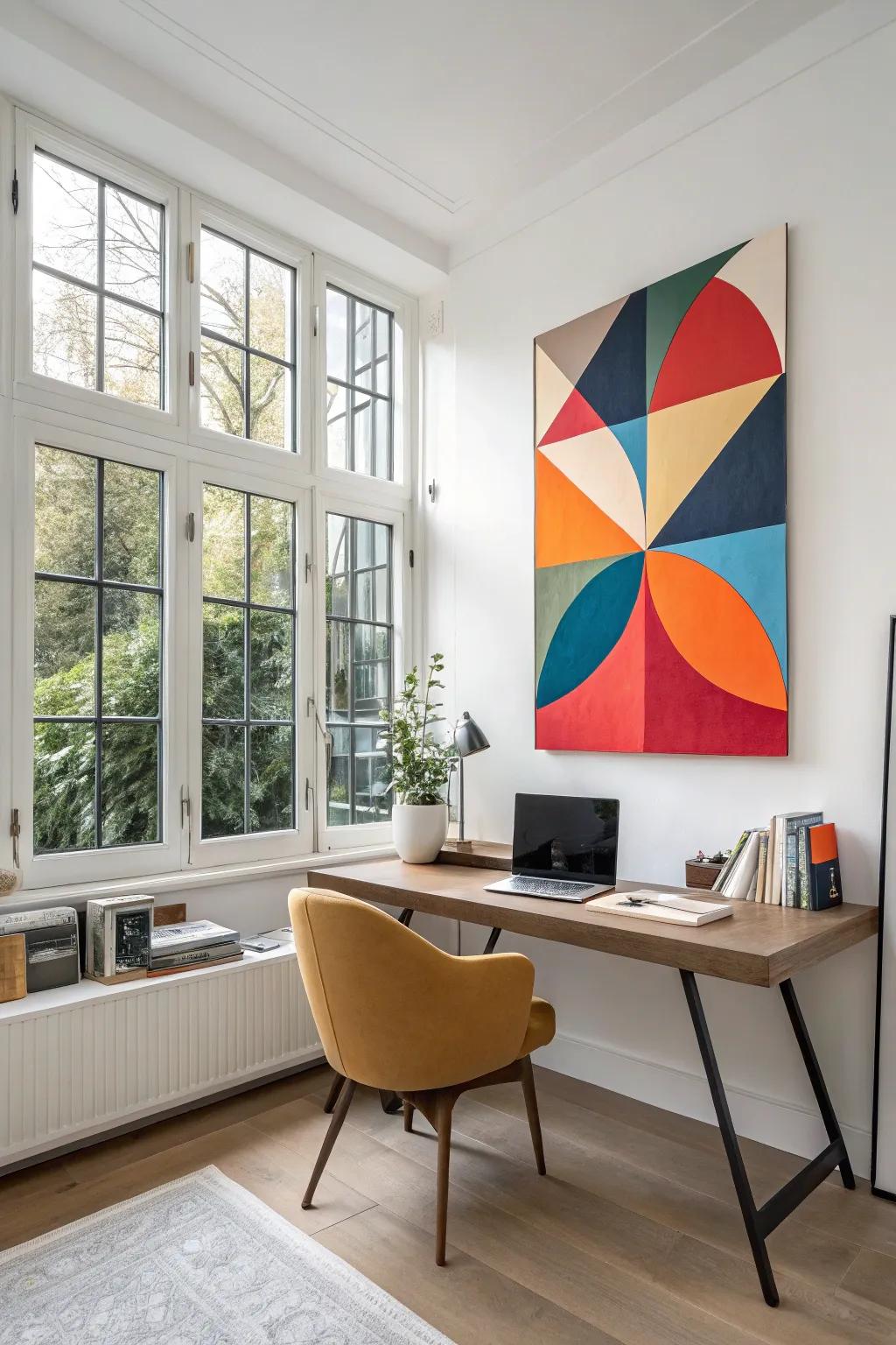 Geometric patterns introduce vibrancy and energy to your art collection