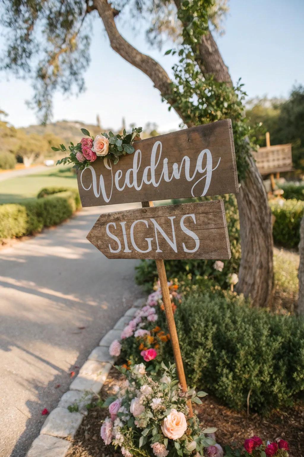 Countryside wood plaques offer a unique touch to the wedding.