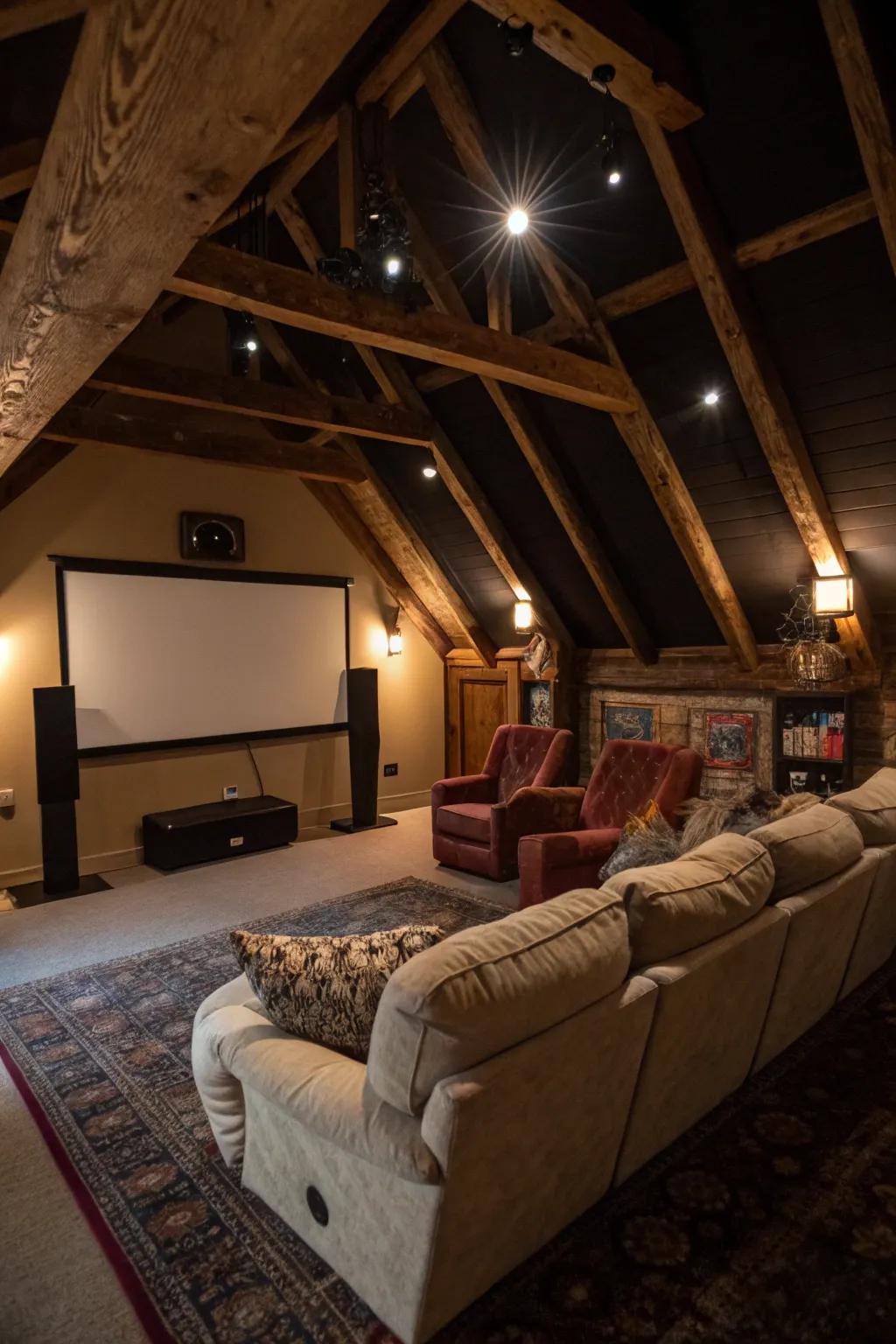 Delight in movie evenings in your personal attic mini cinema.