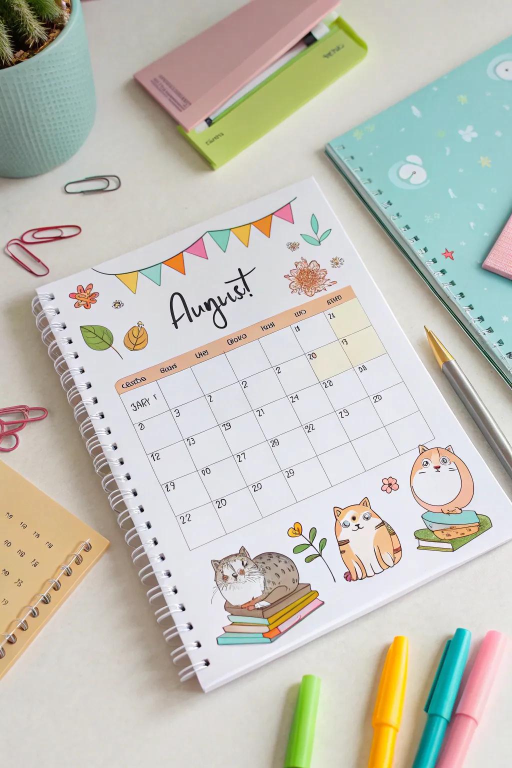 Fill your calendar with charm using lovable animal illustrations.
