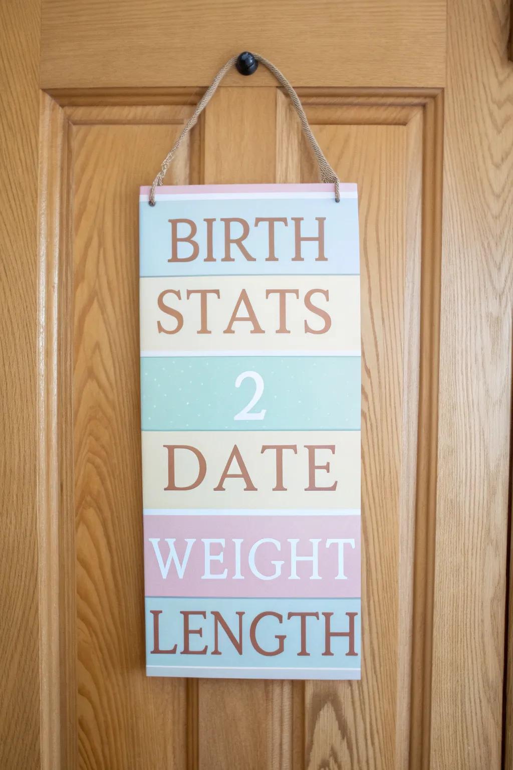 A detailed arrival details board capturing the special details of a newborn's arrival.