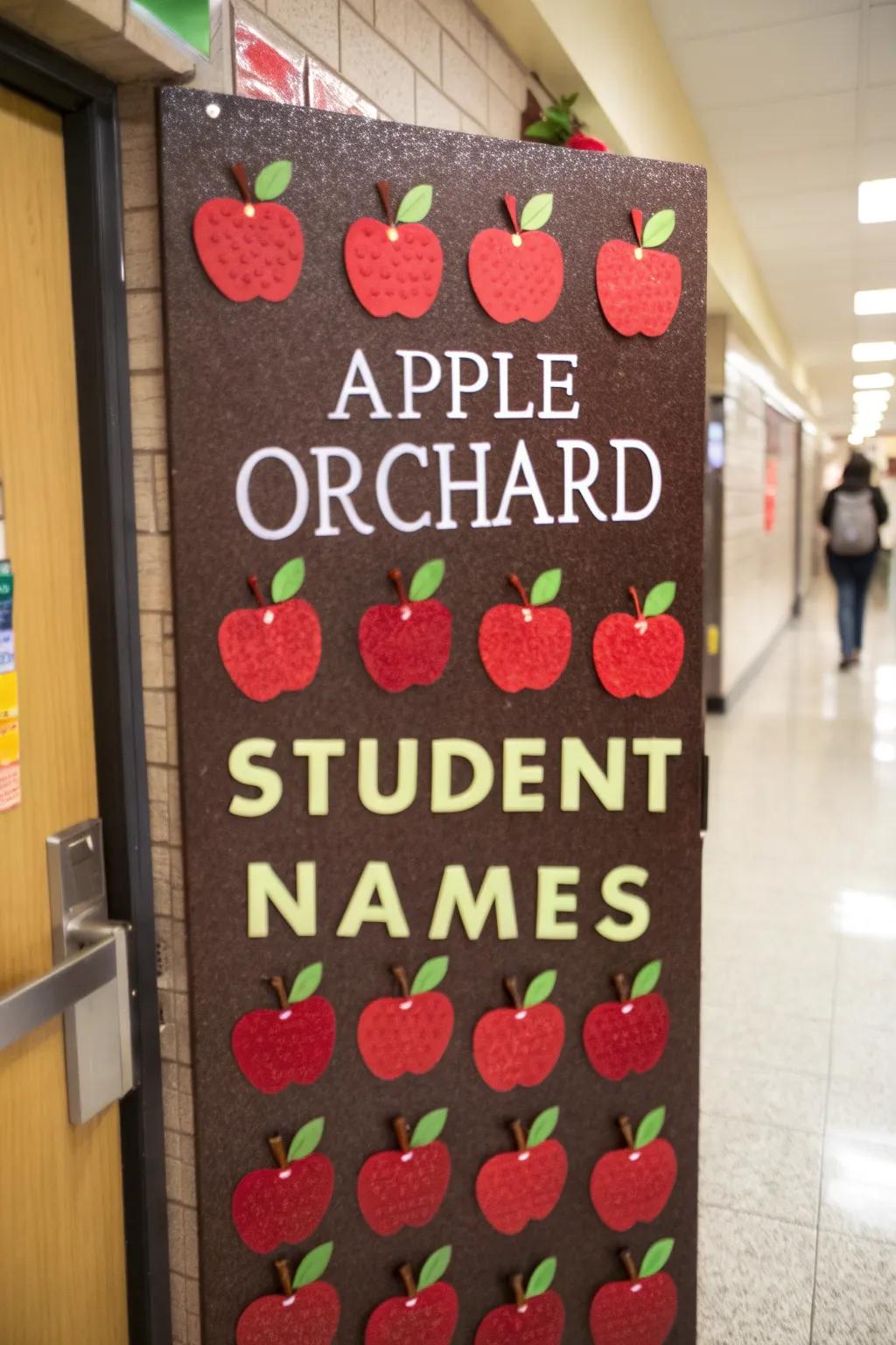 Give a warm welcome to your students with an orchard-themed board.