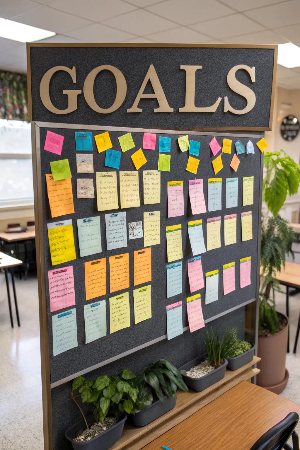 An interactive bulletin board for student goal-setting to inspire achievement.