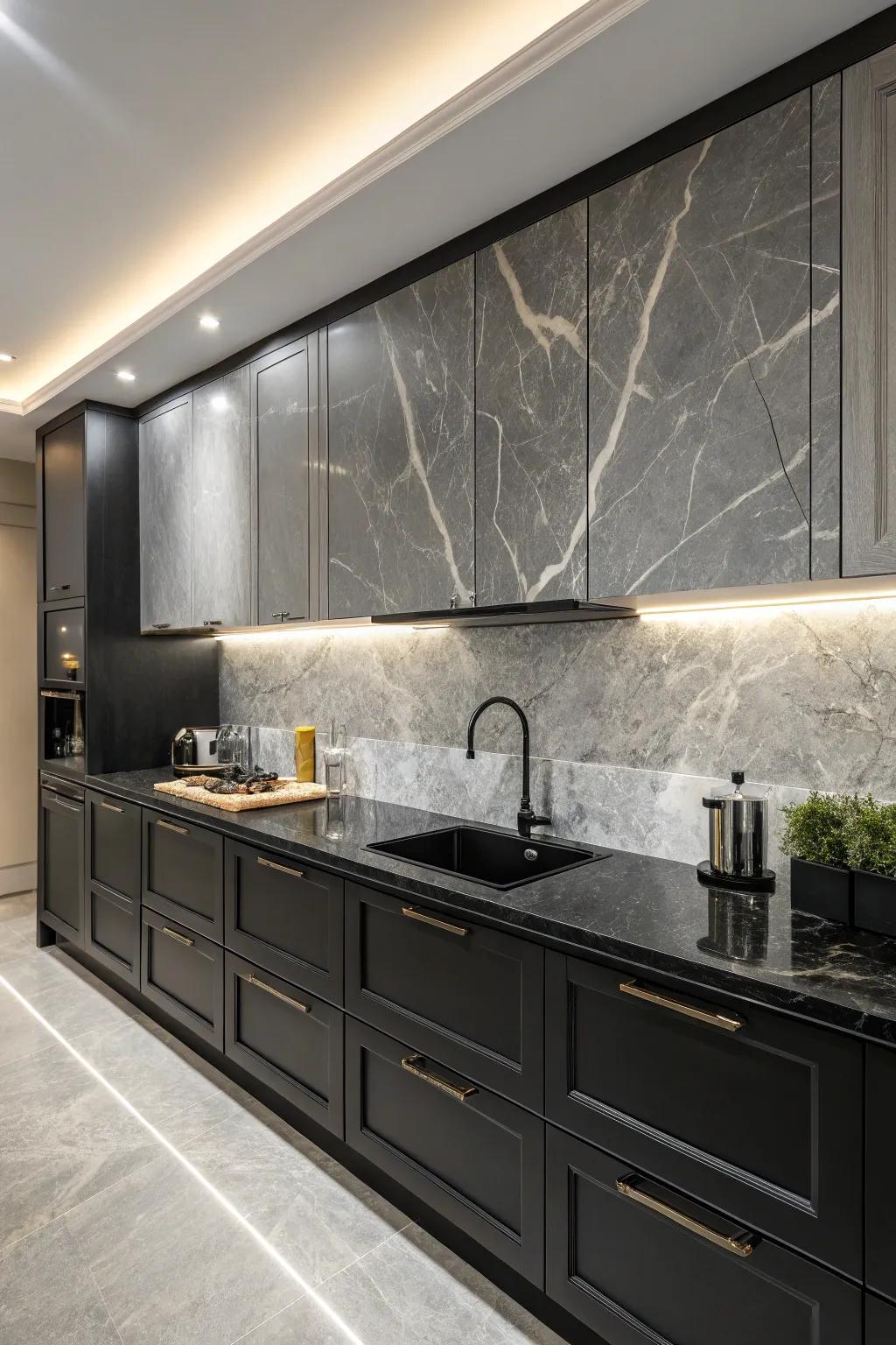 Gray stone splashbacks add a sophisticated touch to any cooking space.